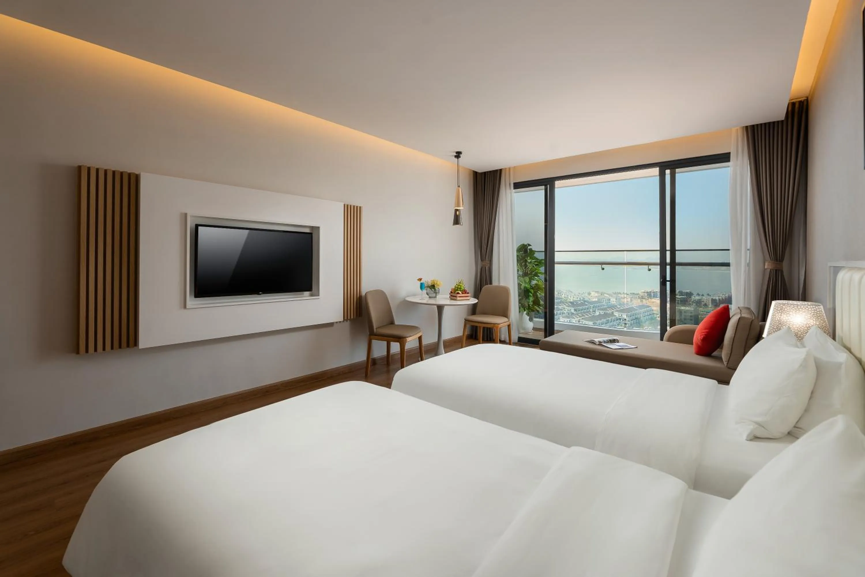 View (from property/room), Bed in DeLaSea Ha Long Hotel - Modern Bayview Escape