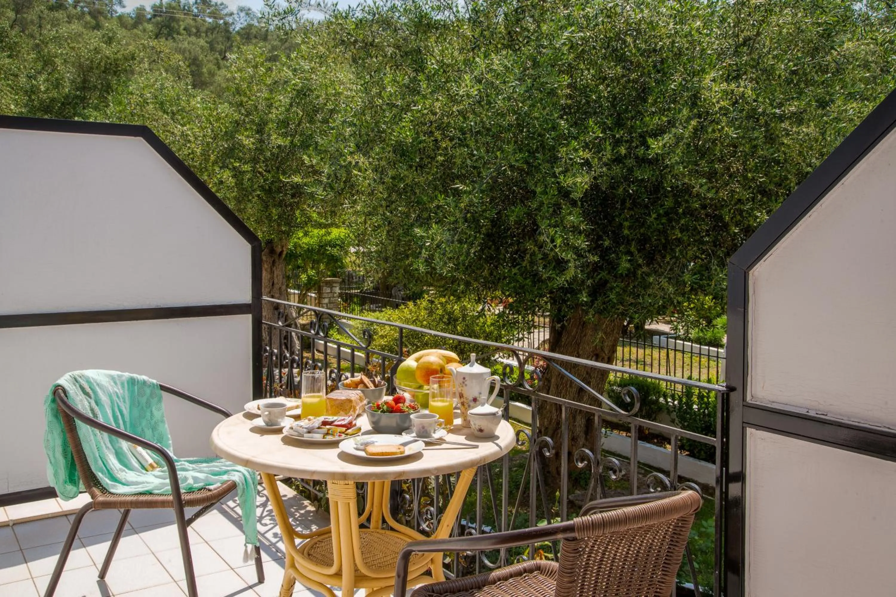Balcony/Terrace in LIvadi Studios with Pool