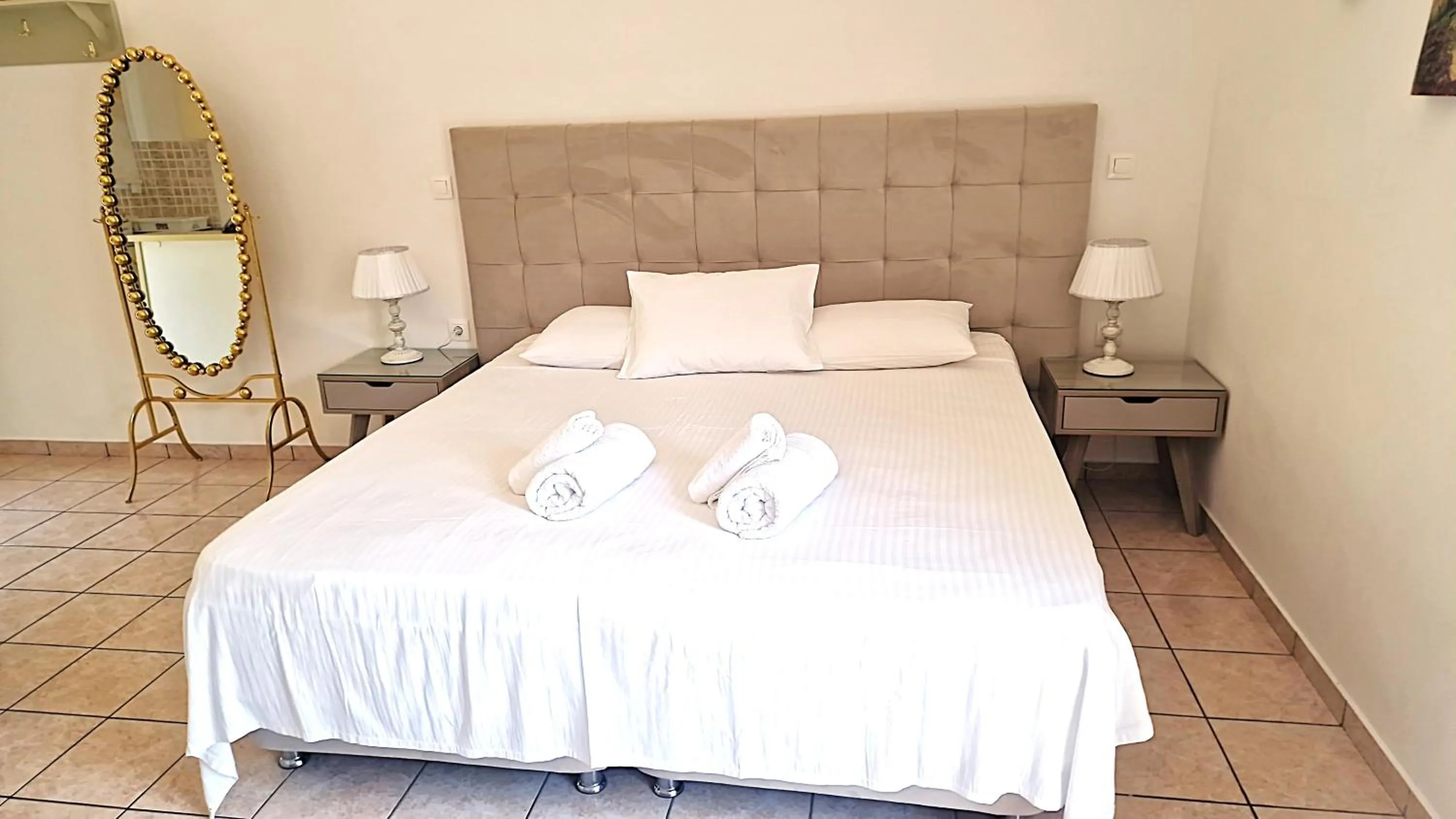 Bed in LIvadi Studios with Pool