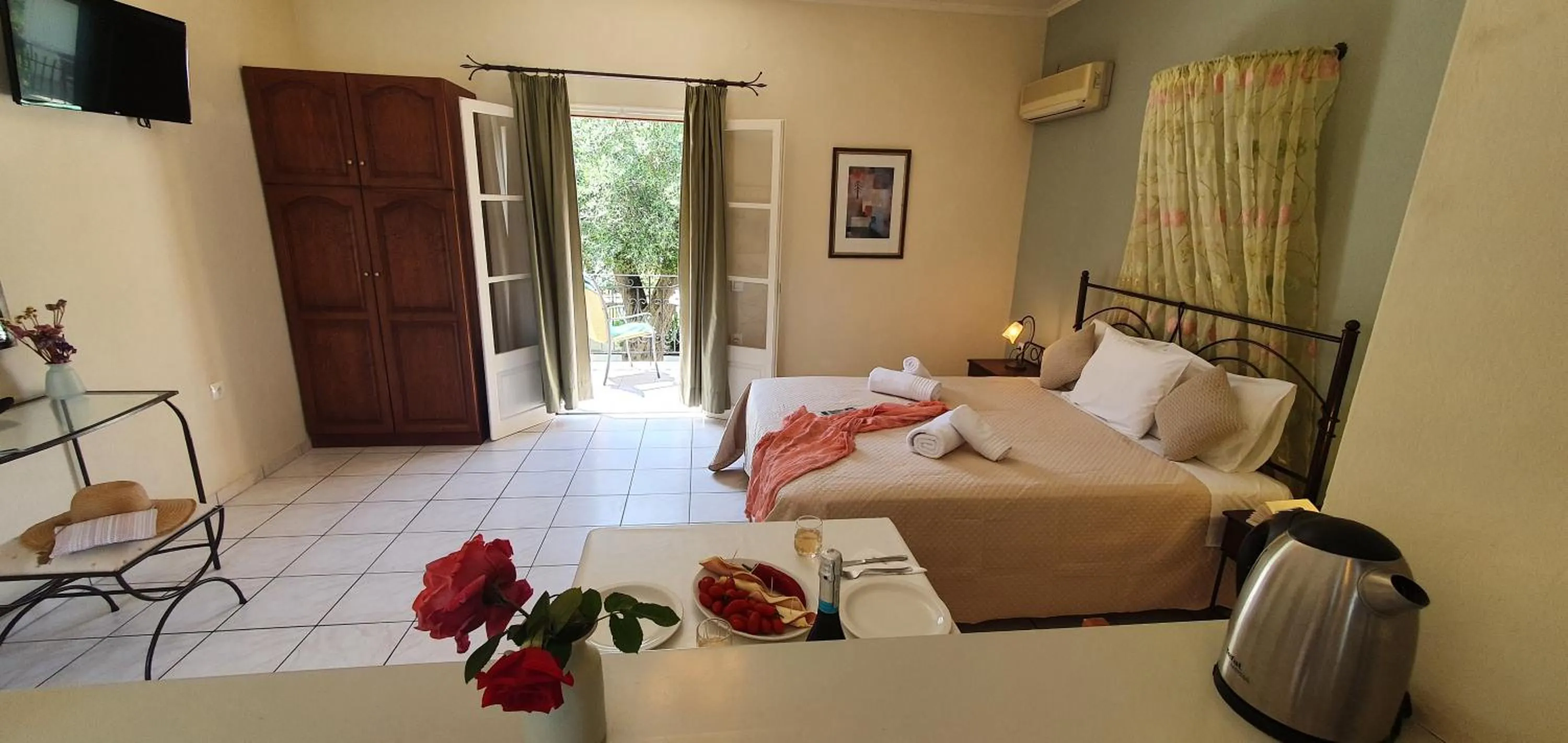 Bed in LIvadi Studios with Pool