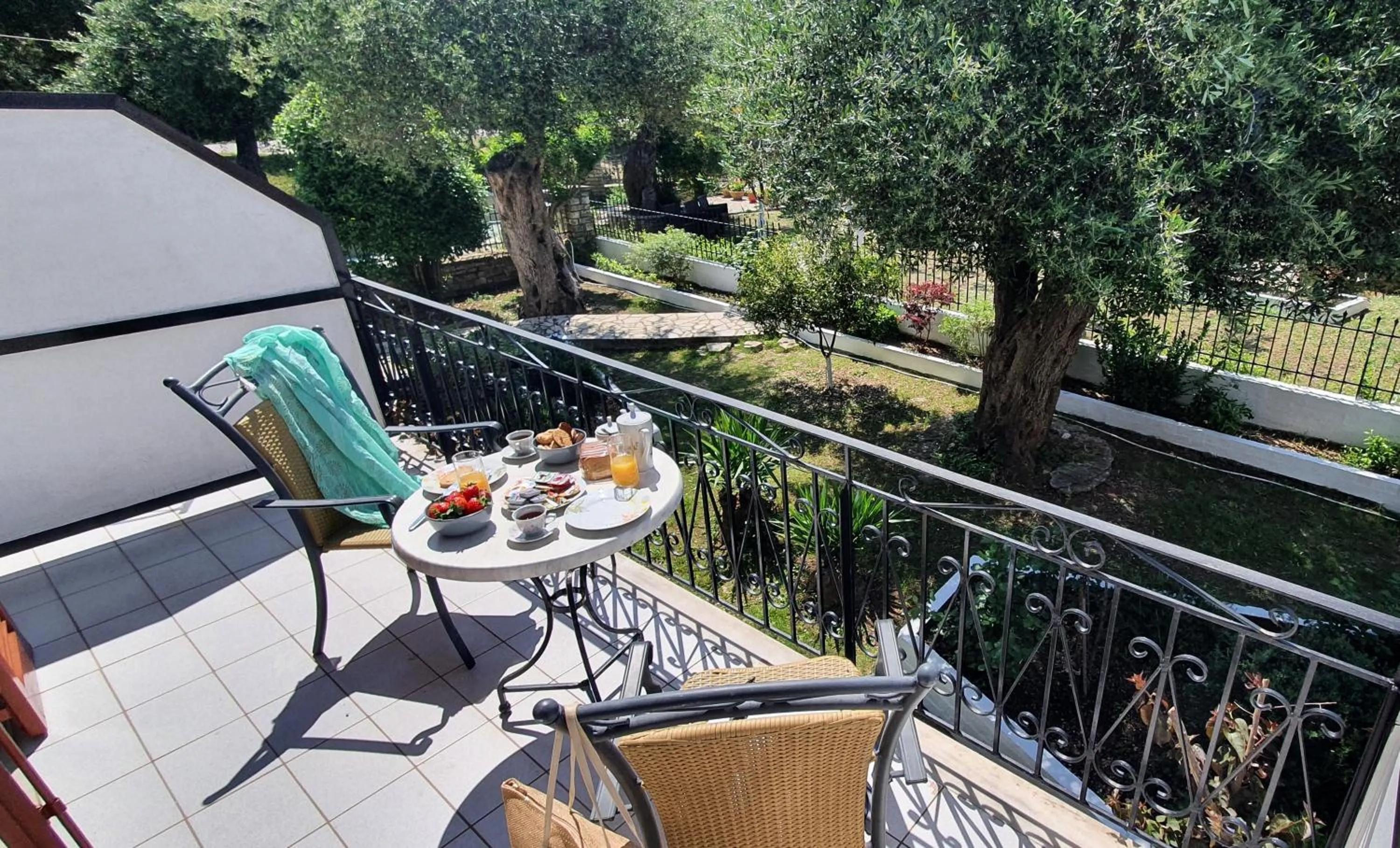 Balcony/Terrace in LIvadi Studios with Pool