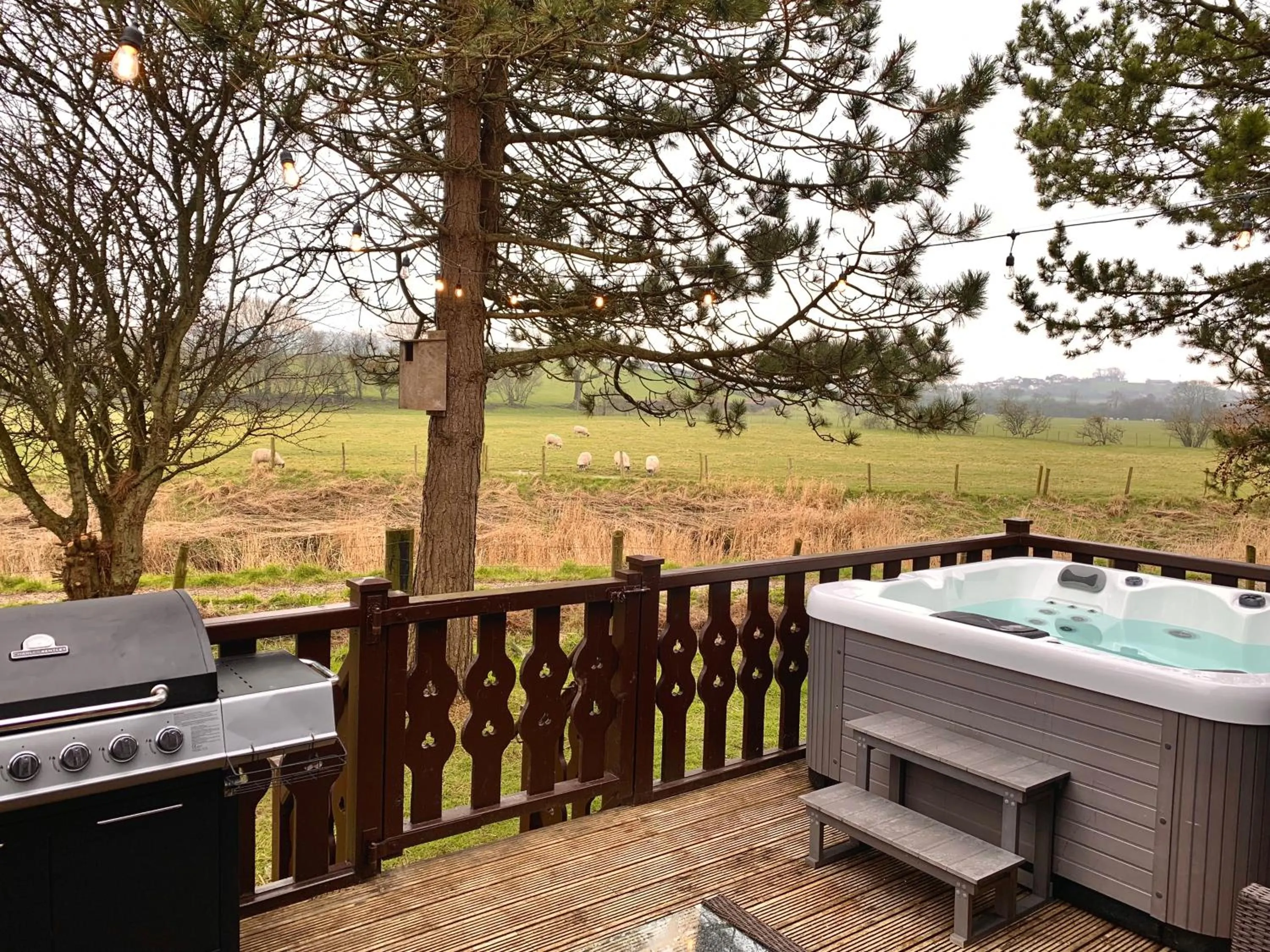 Balcony/Terrace in Keer Side Lodge, Luxury lodge with private hot tub at Pine Lake Resort