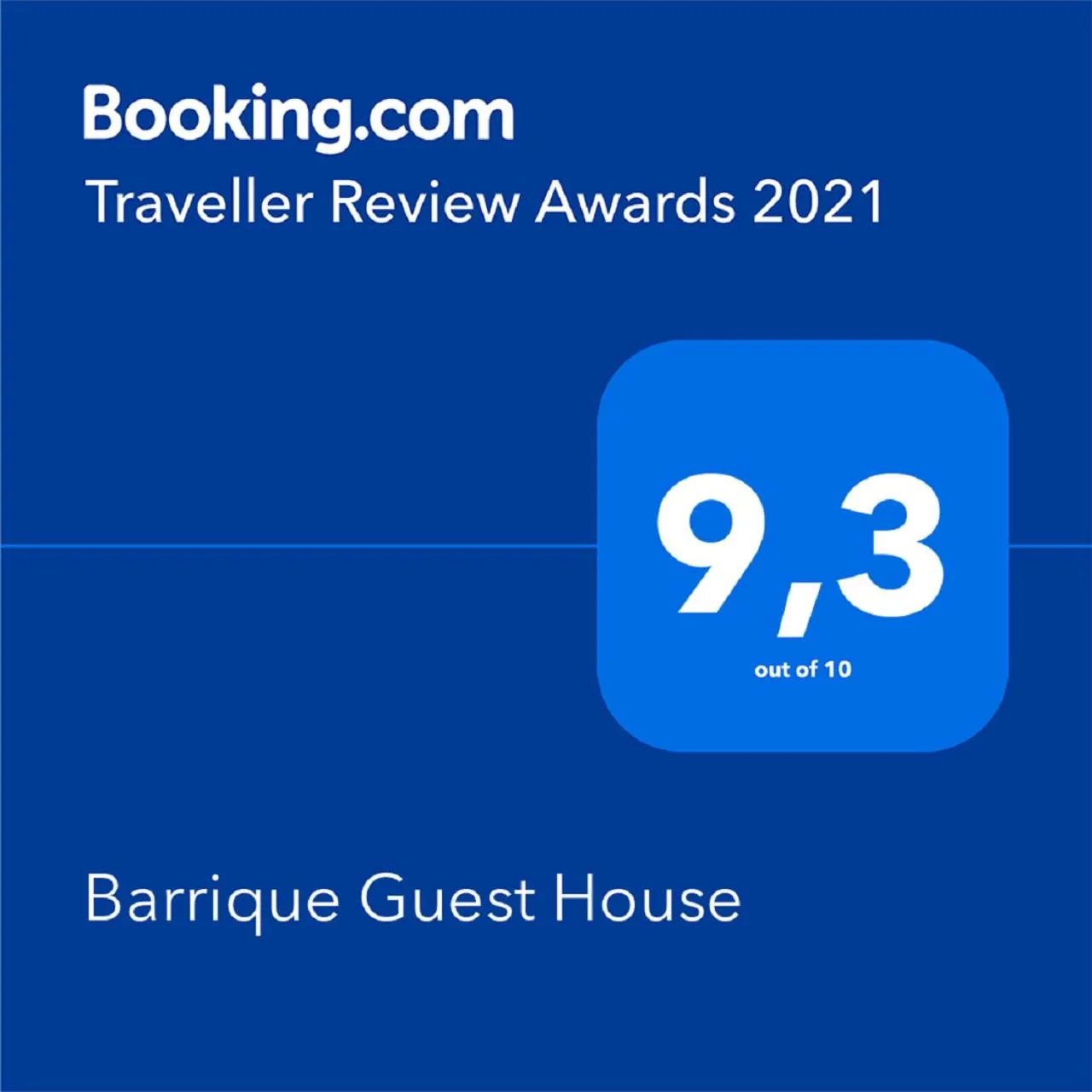 Certificate/Award in BARRIQUE Guest House