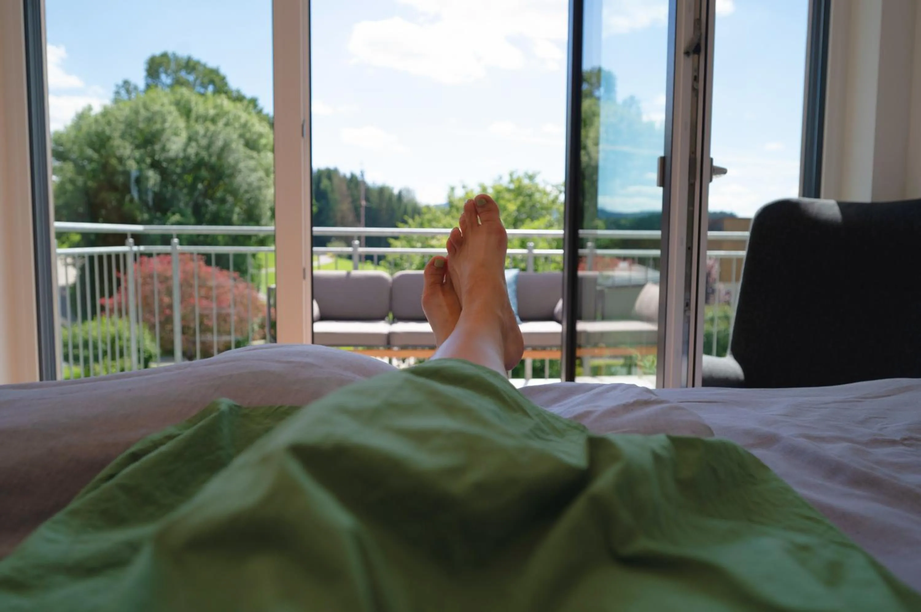 Bed in BLEIBE VIER Ferienwohnungen