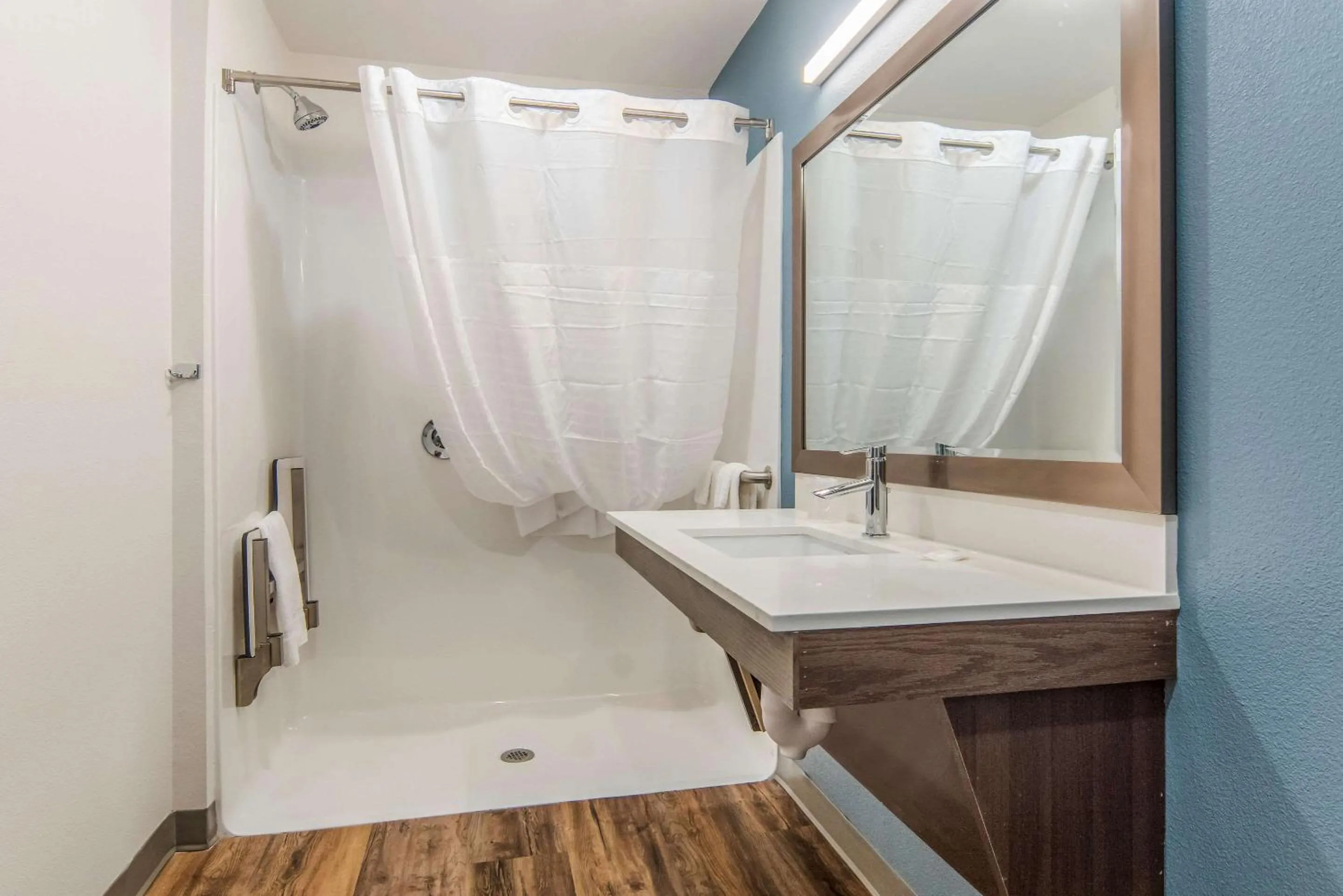 Bathroom in WoodSpring Suites North Ft Worth Alliance TX Speedway