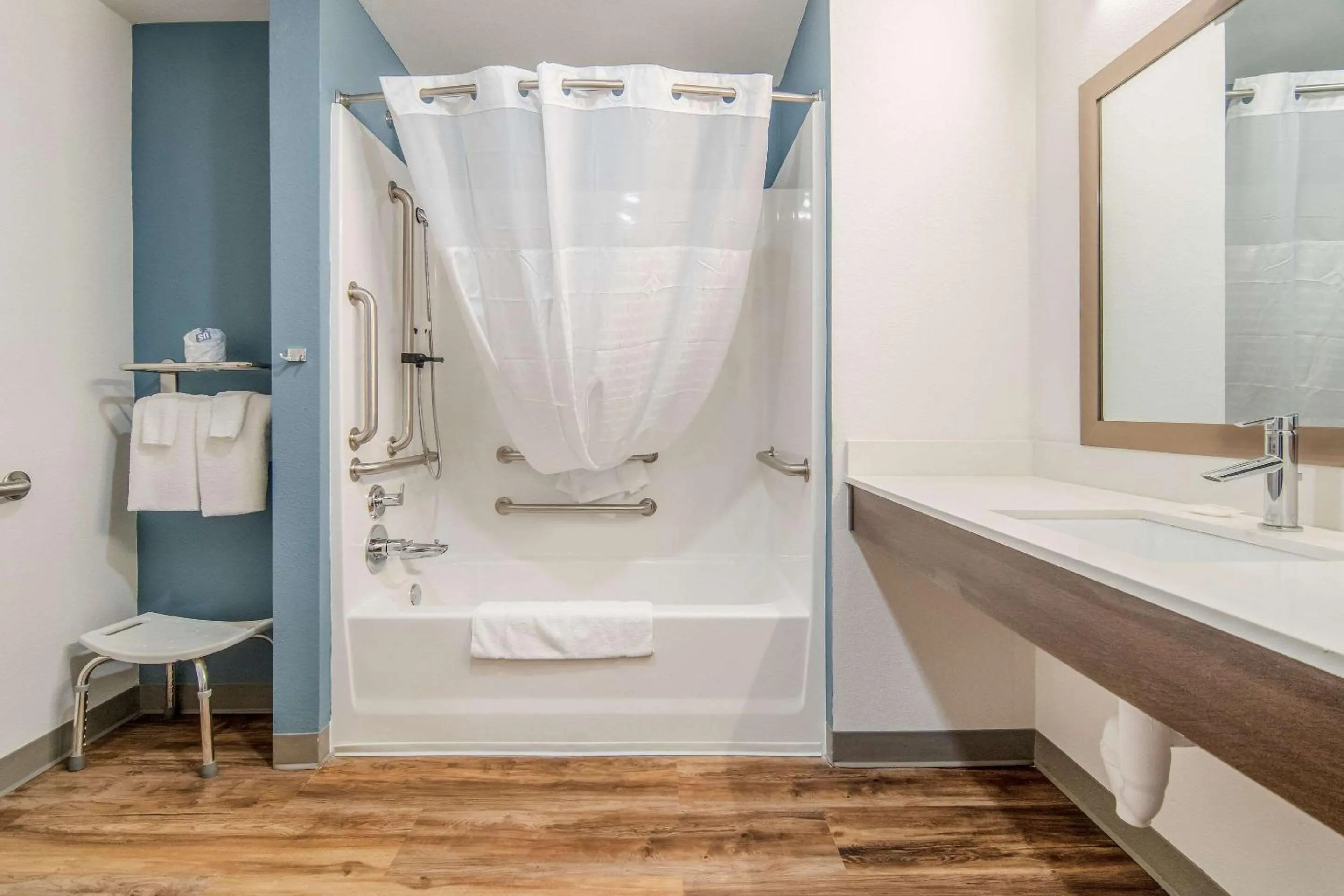 Bathroom in WoodSpring Suites North Ft Worth Alliance TX Speedway