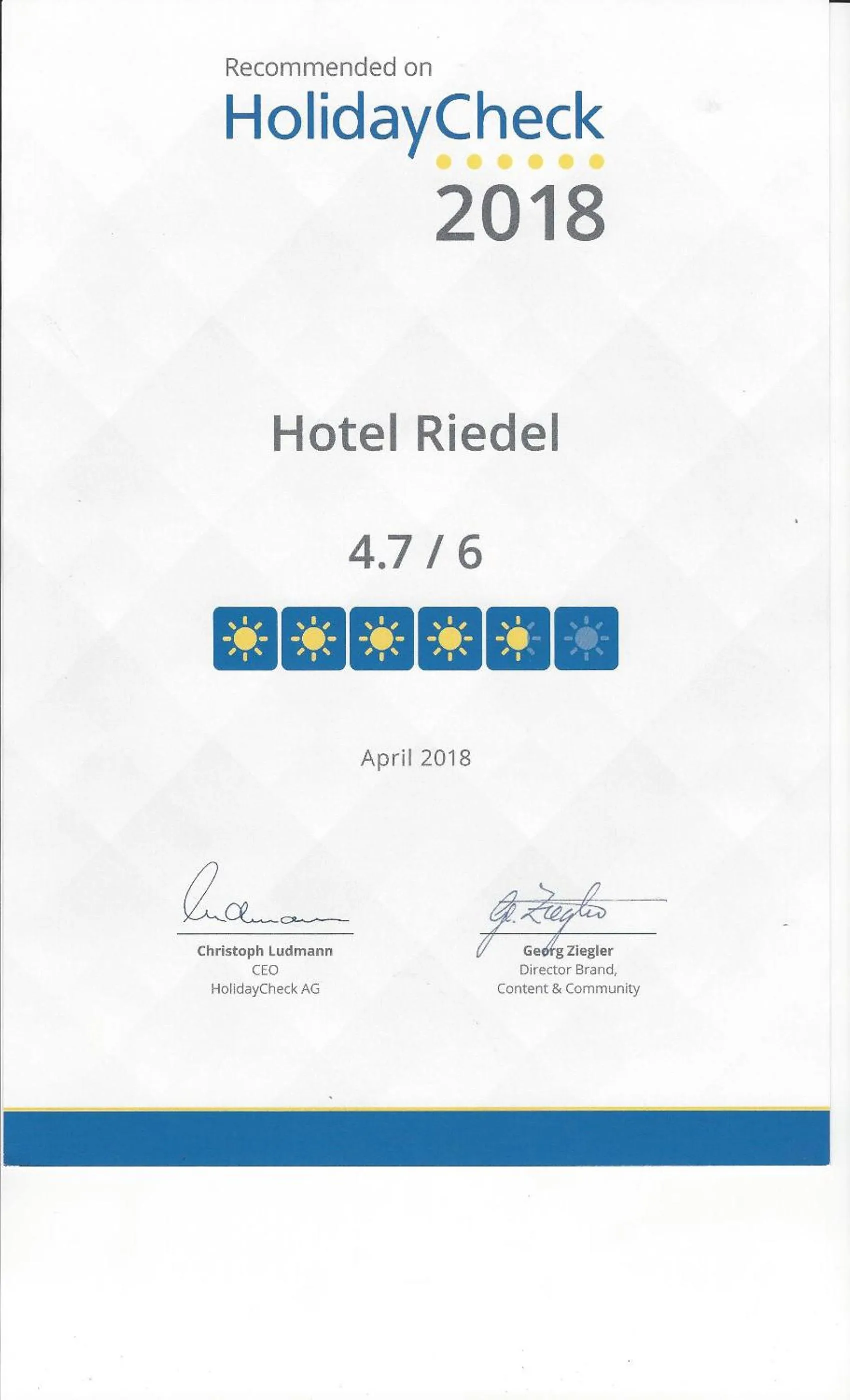 Certificate/Award in Hotel Riedel