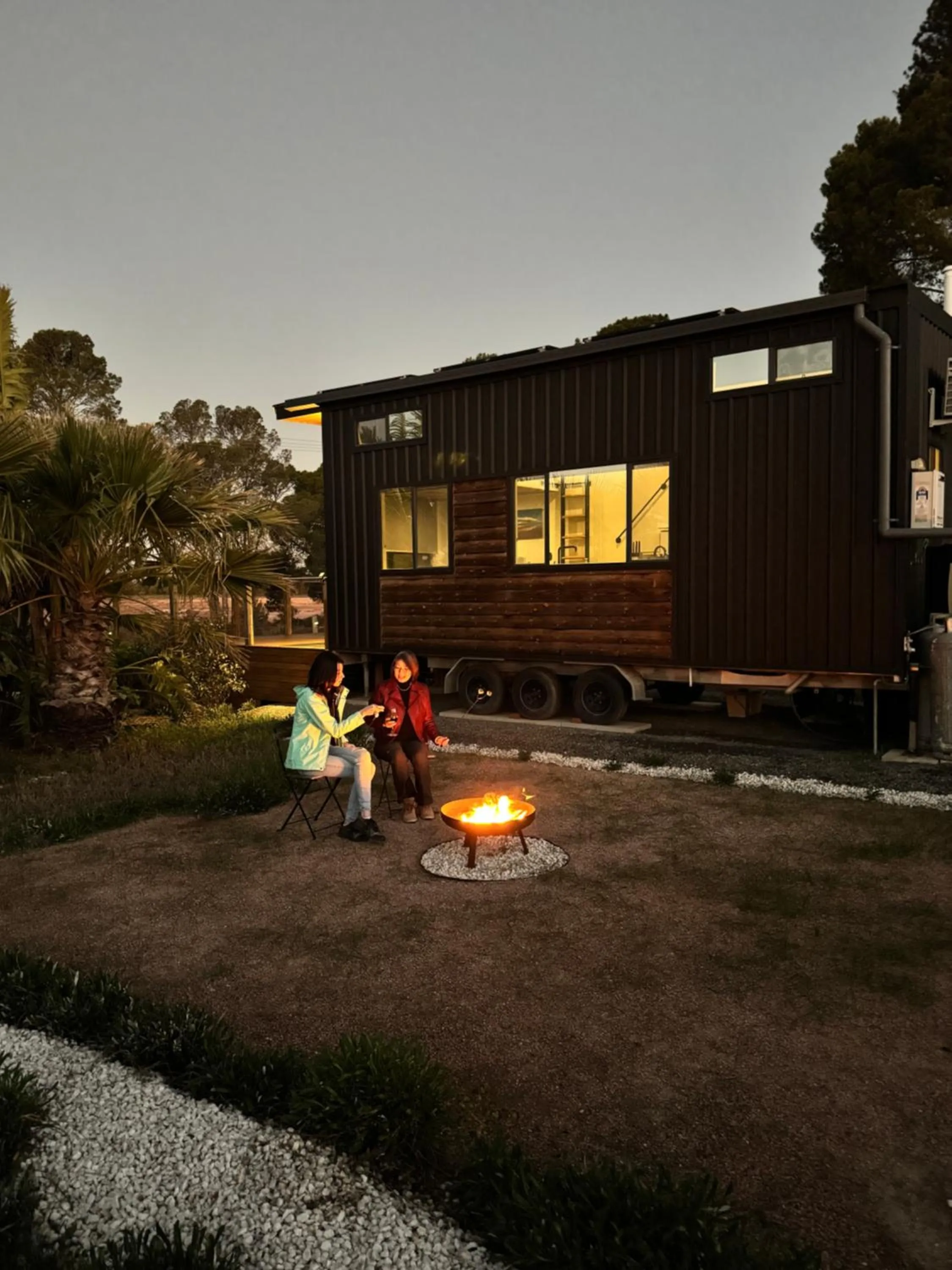 fireplace in The Pink Lake Tiny House - 'Sakura'