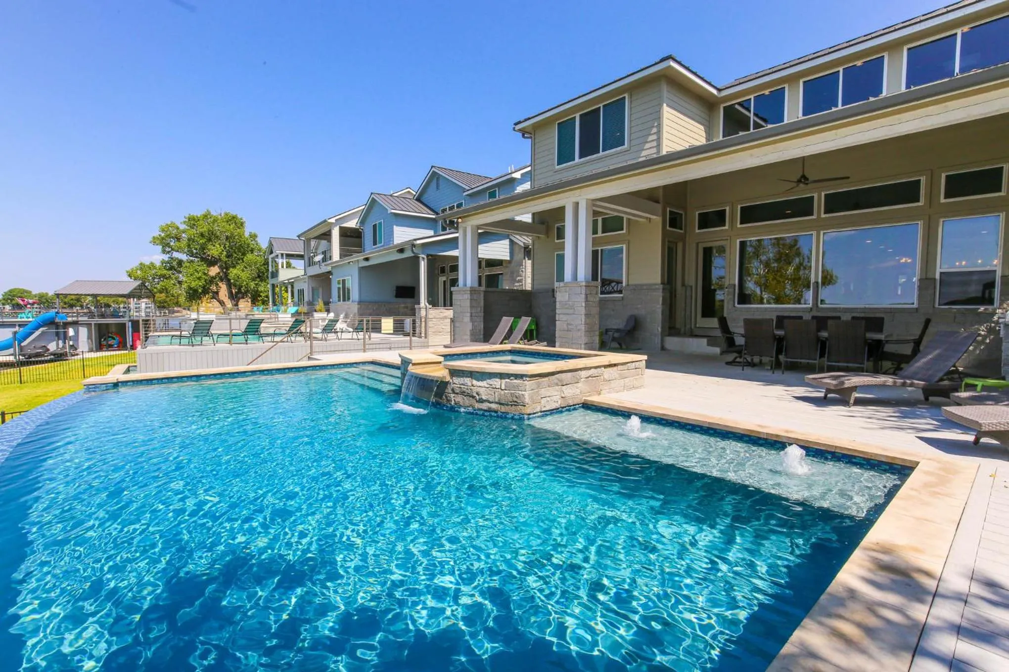 Luxury Lake LBJ House with Heated Swimming Pool and Spill Over Hot Tub and 2 Boat Slips