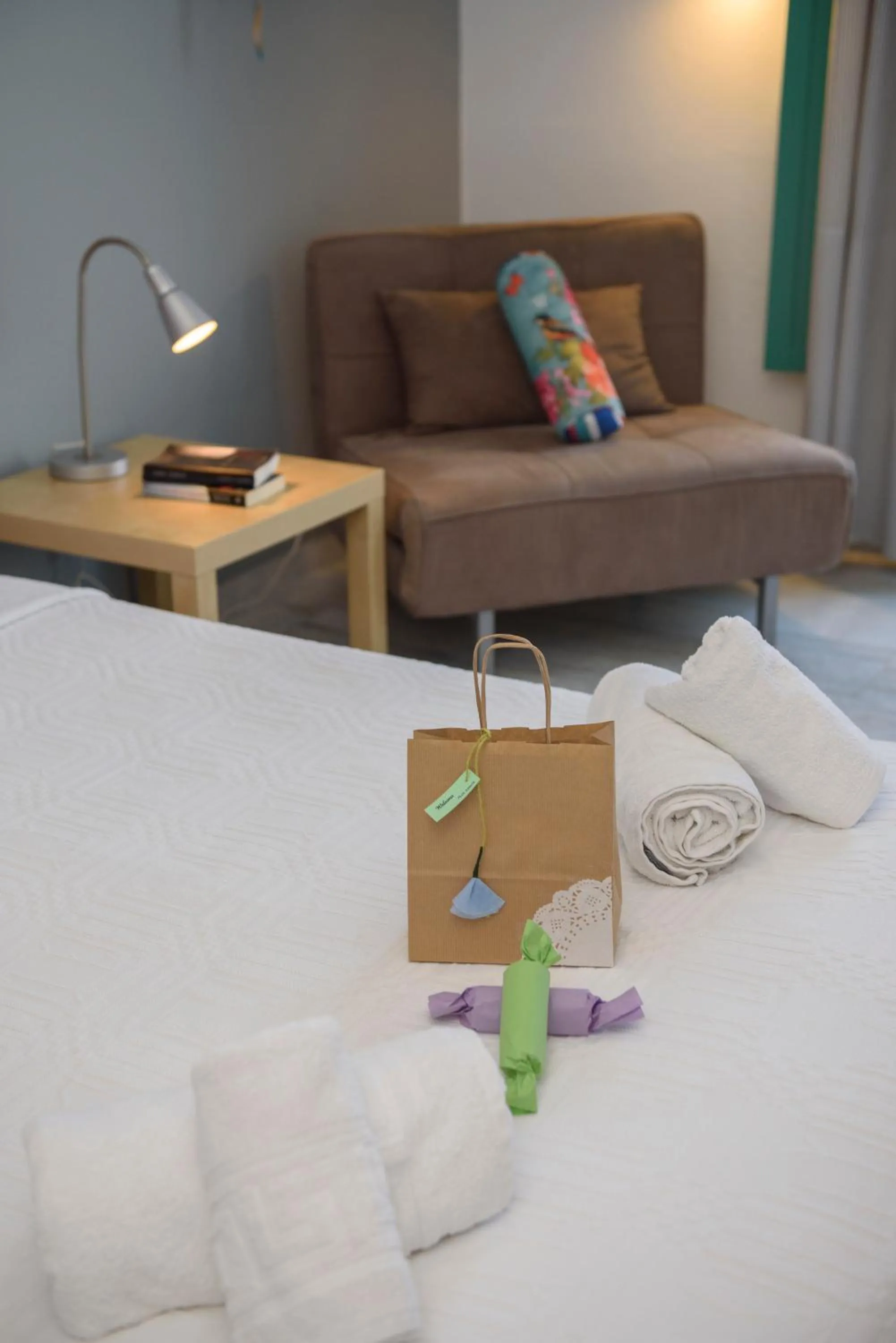 Decorative detail, Bed in Porto Katapola Pension