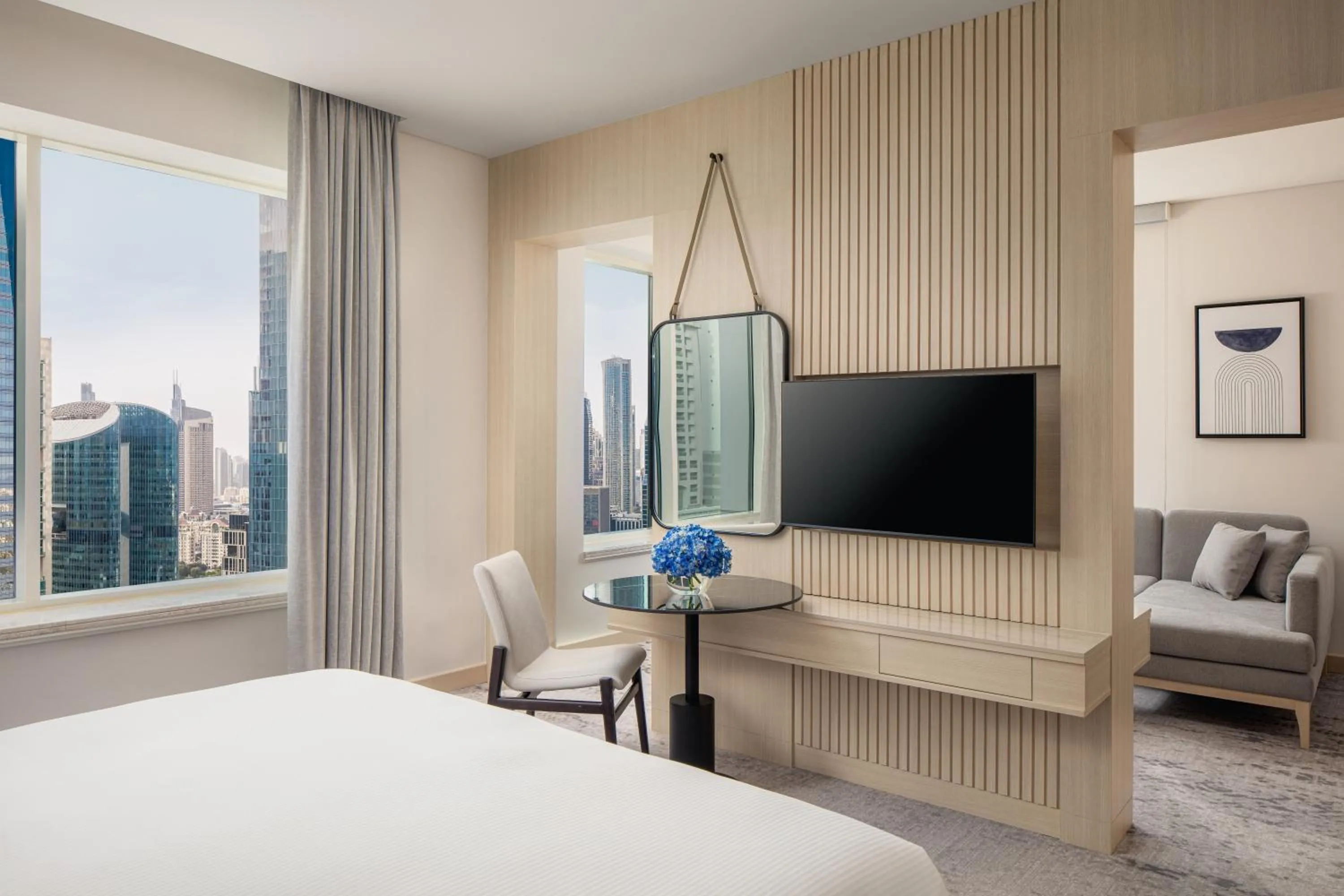 Bathroom, Bed in Towers Rotana - Dubai