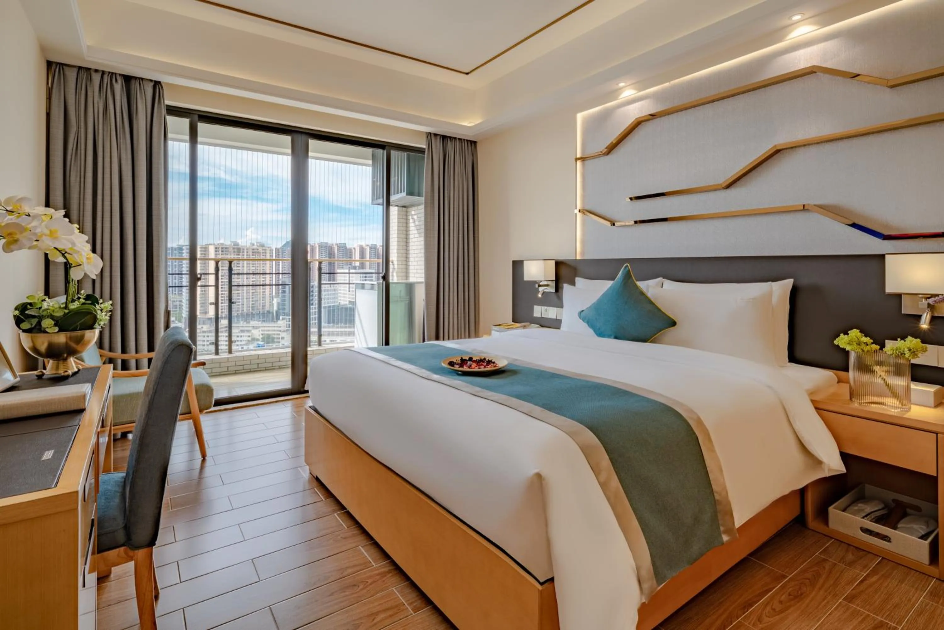 Bed in Dingshang Apartment Hotel