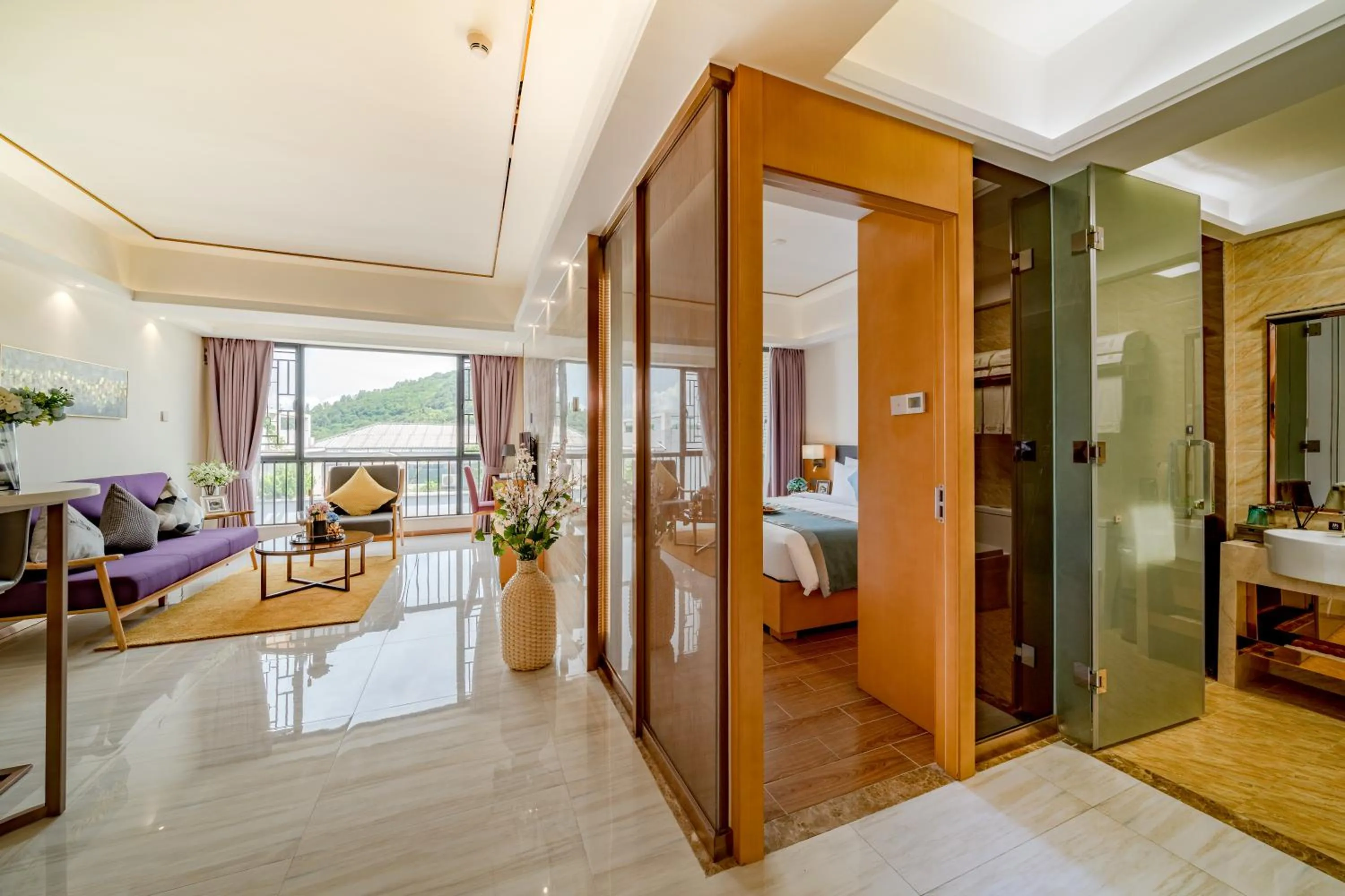 Living room, Bed in Dingshang Apartment Hotel