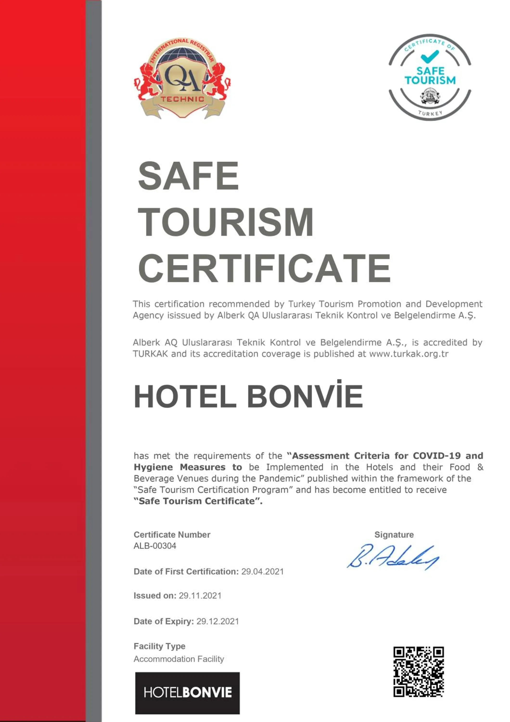 Logo/Certificate/Sign in Hotel Bonvie