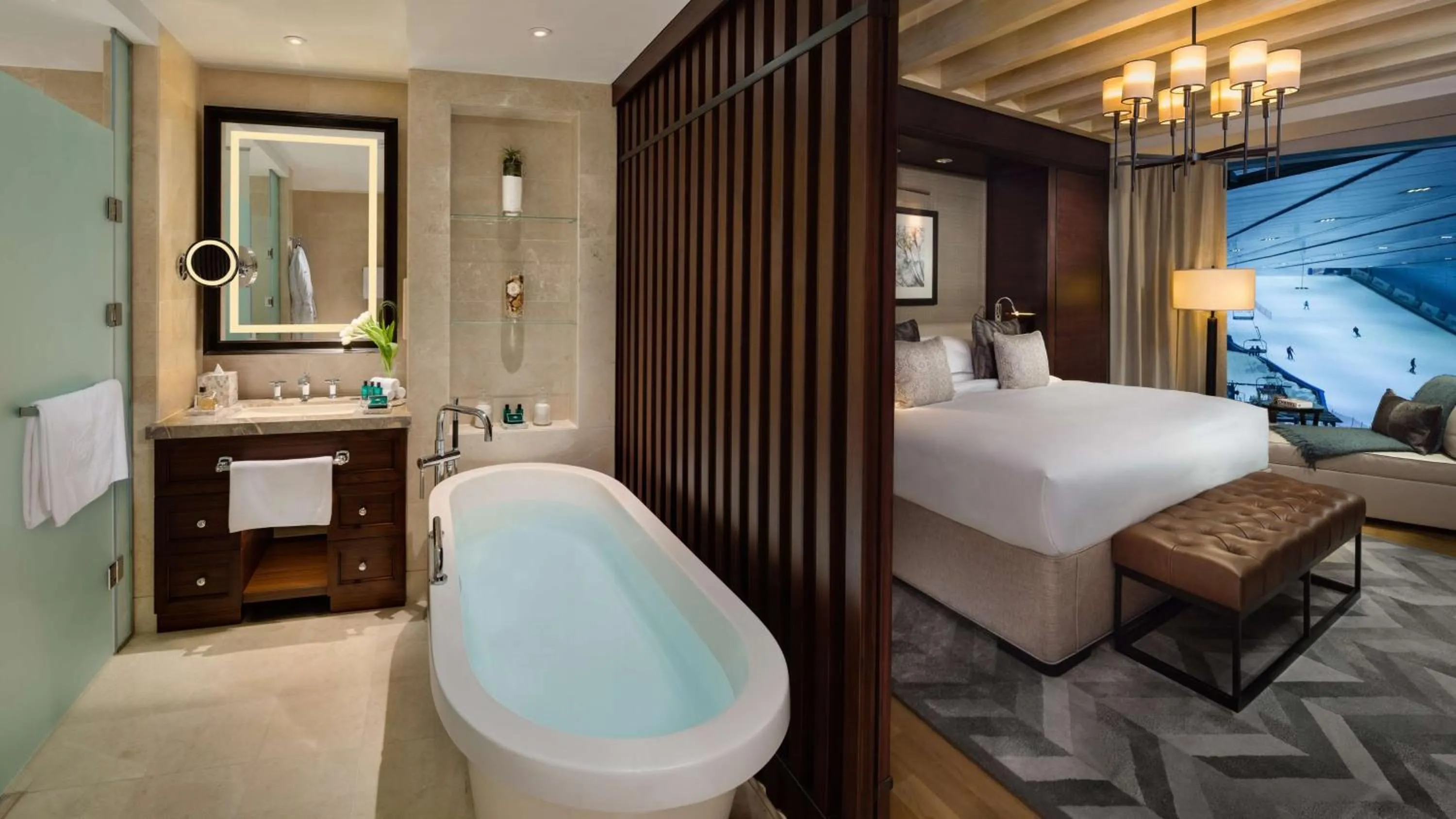 Bathroom, Bed in Kempinski Hotel Mall of the Emirates, Dubai