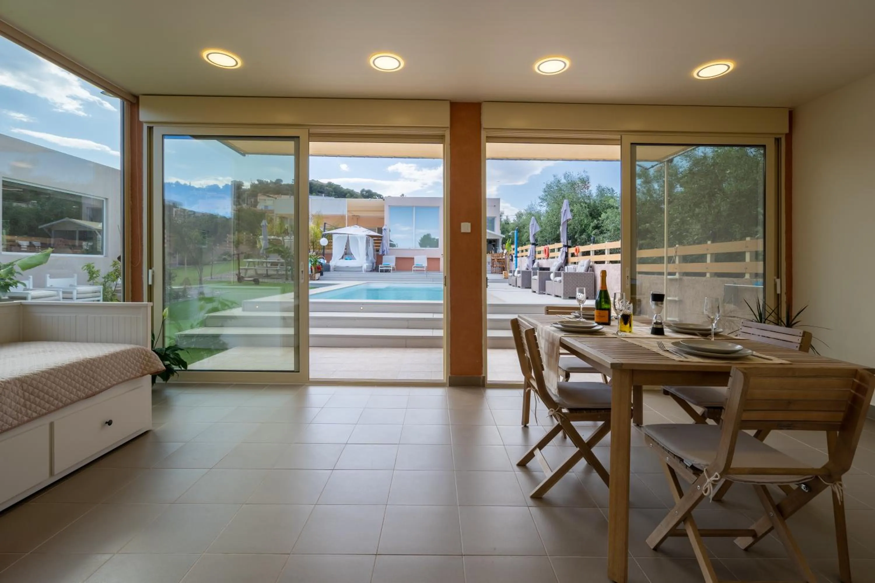 Patio in Modular Bungalows With Heated Pool Artemis Greece