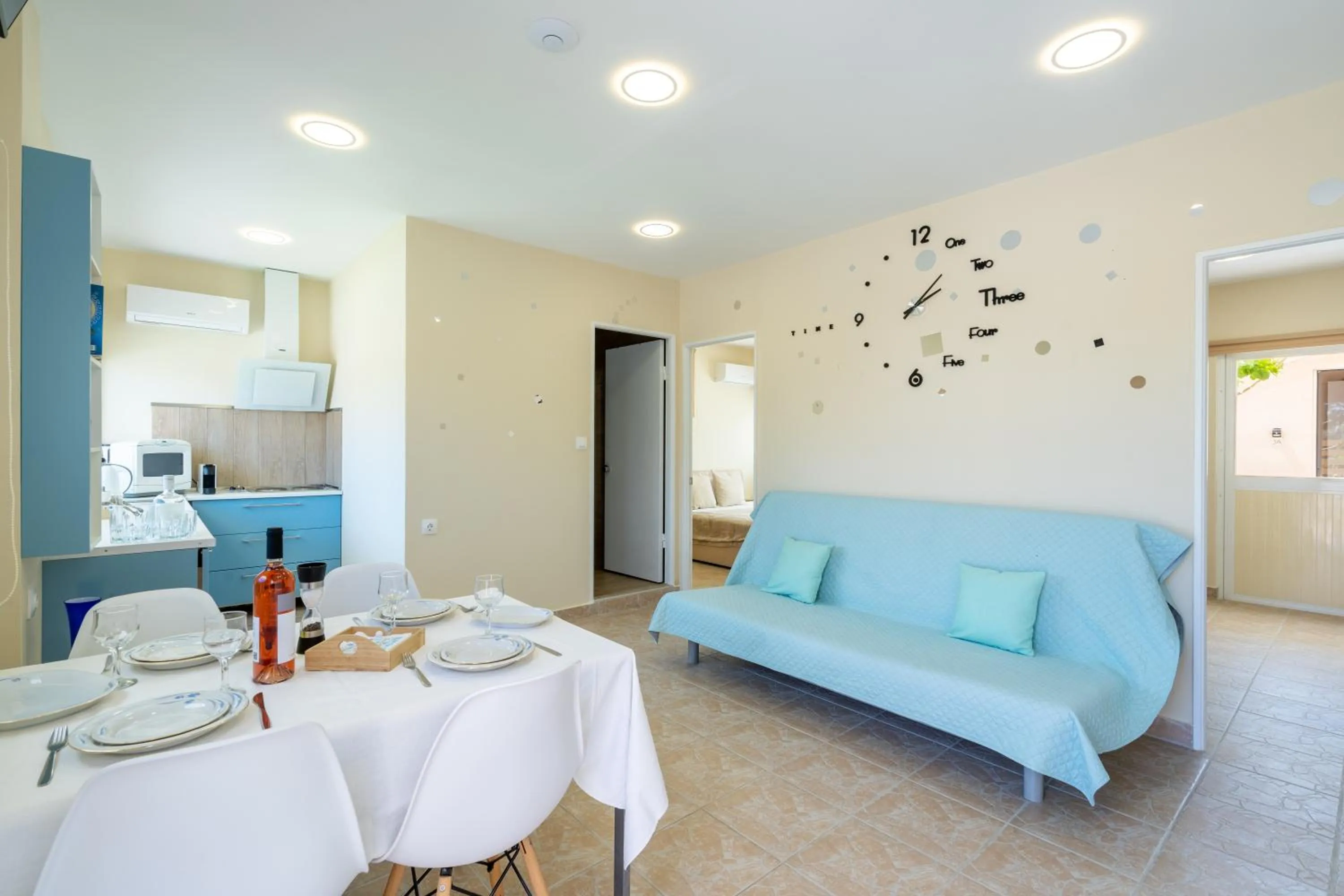 Seating area, Bed in Modular Bungalows With Heated Pool Artemis Greece