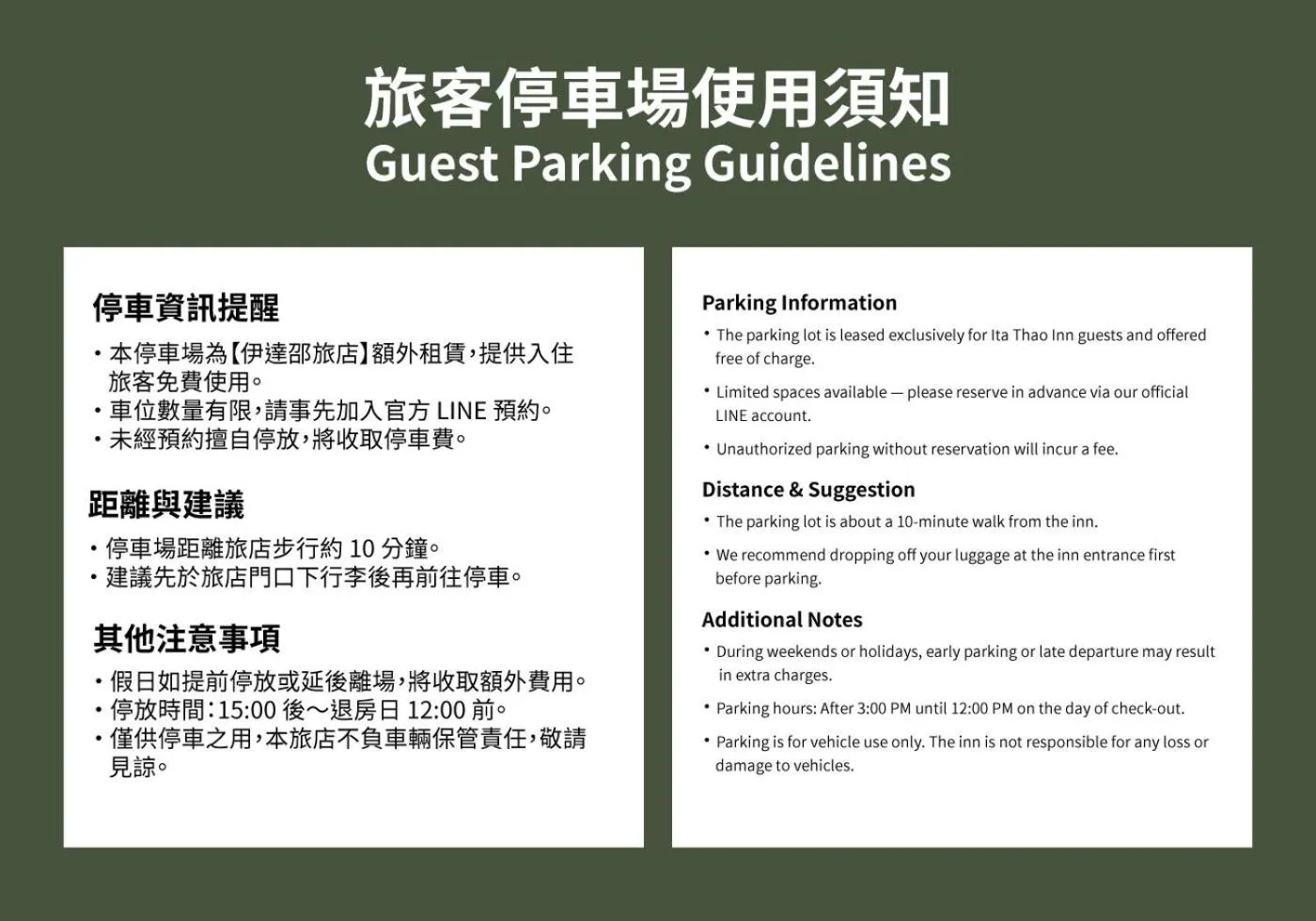 Parking in ItaThao Vacation Inn with Elevator