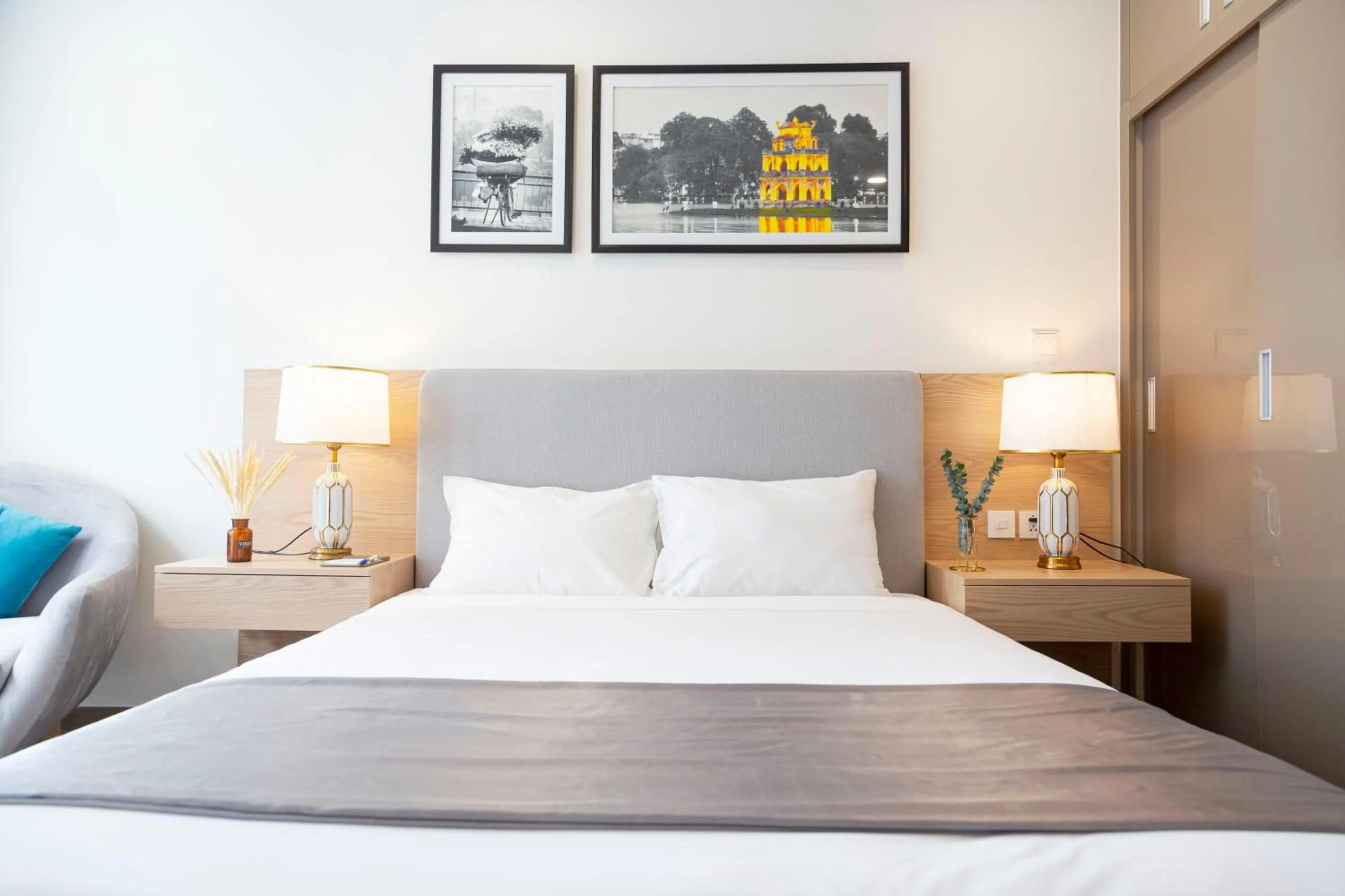 Bedroom, Bed in Aspaces Serviced Apartments - Vinhomes West Point