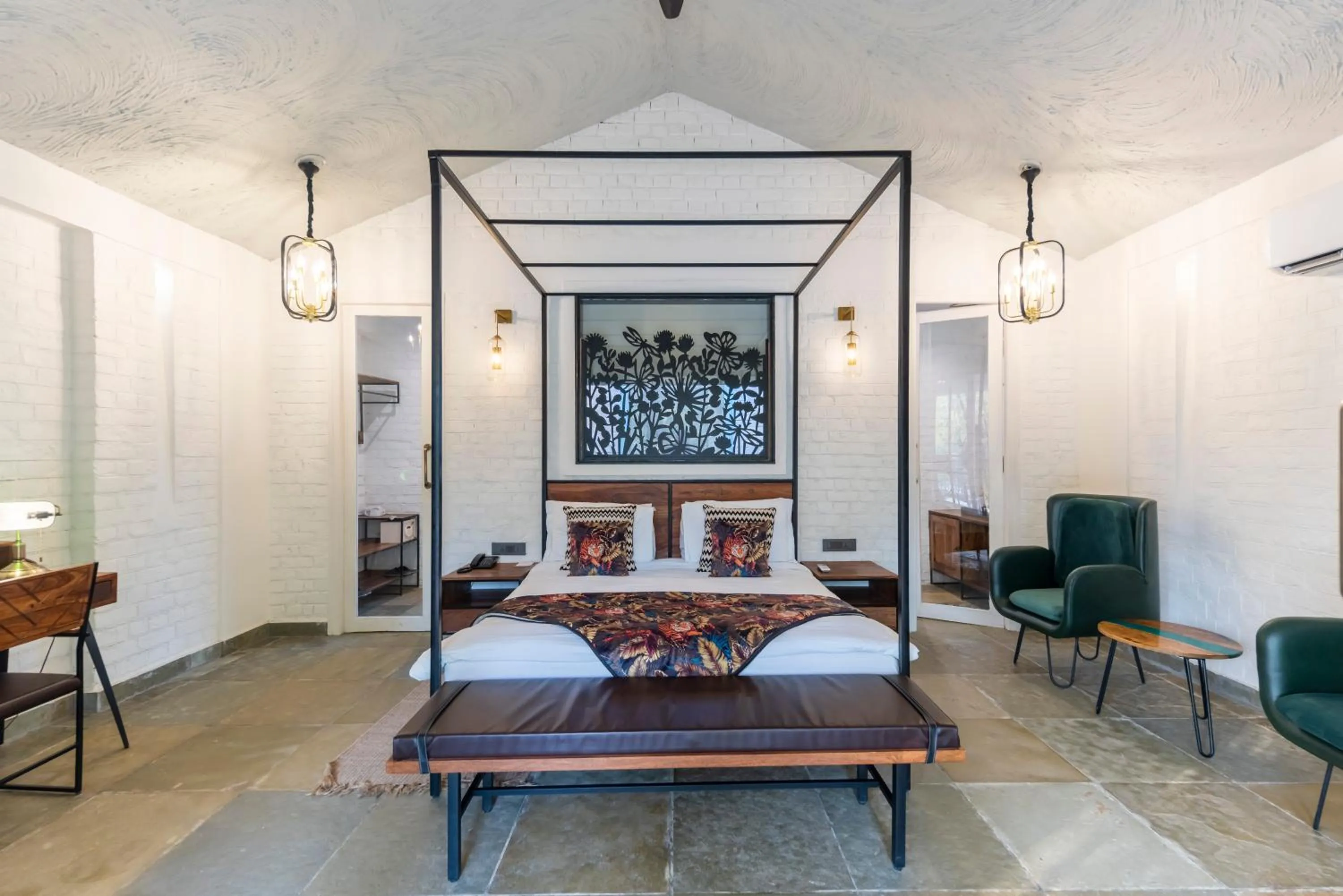 Bed in Vanaashrya Resort and Spa Sariska