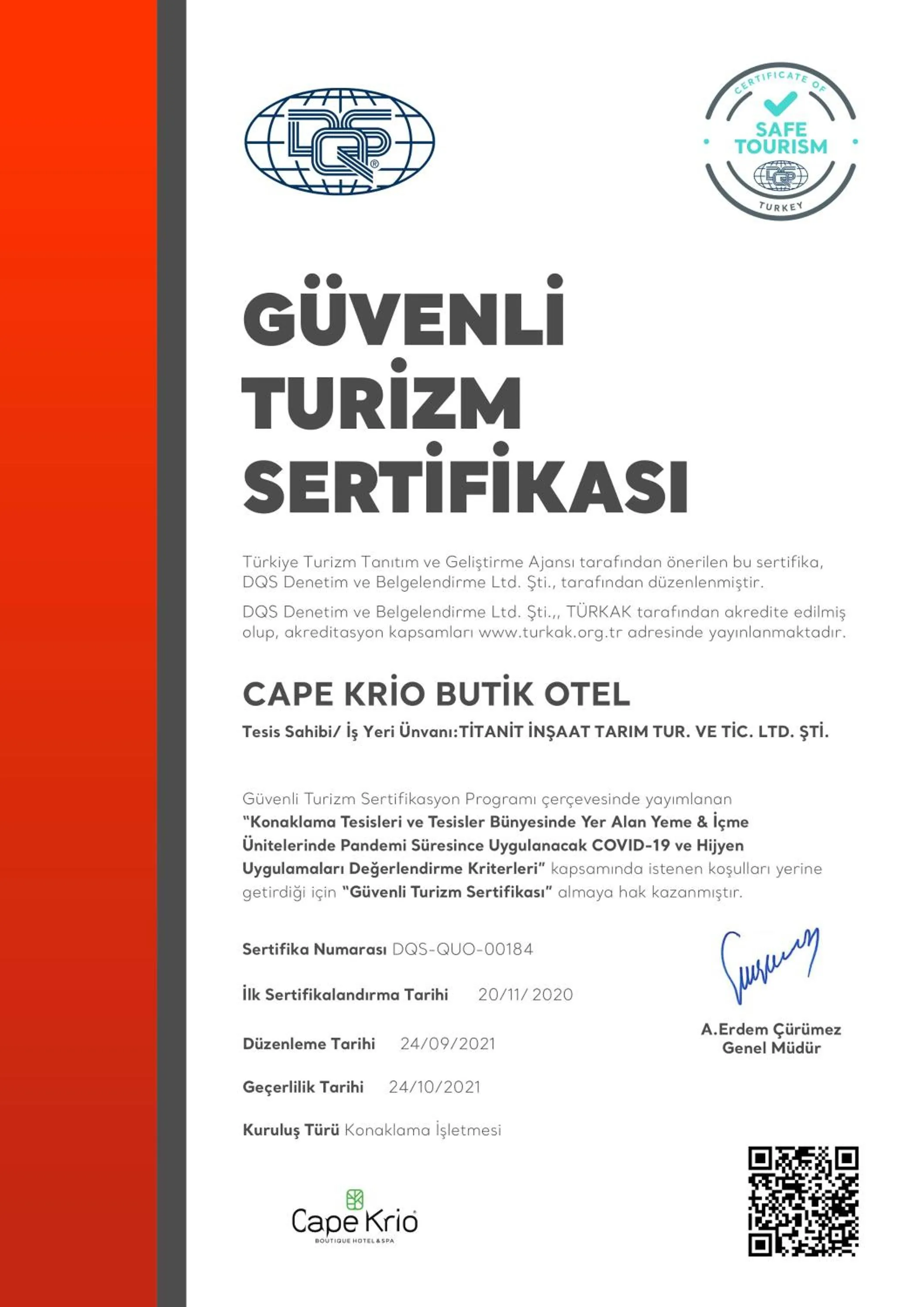 Certificate/Award in Cape Krio Boutique Hotel & SPA - Over 9 years old Adult Only