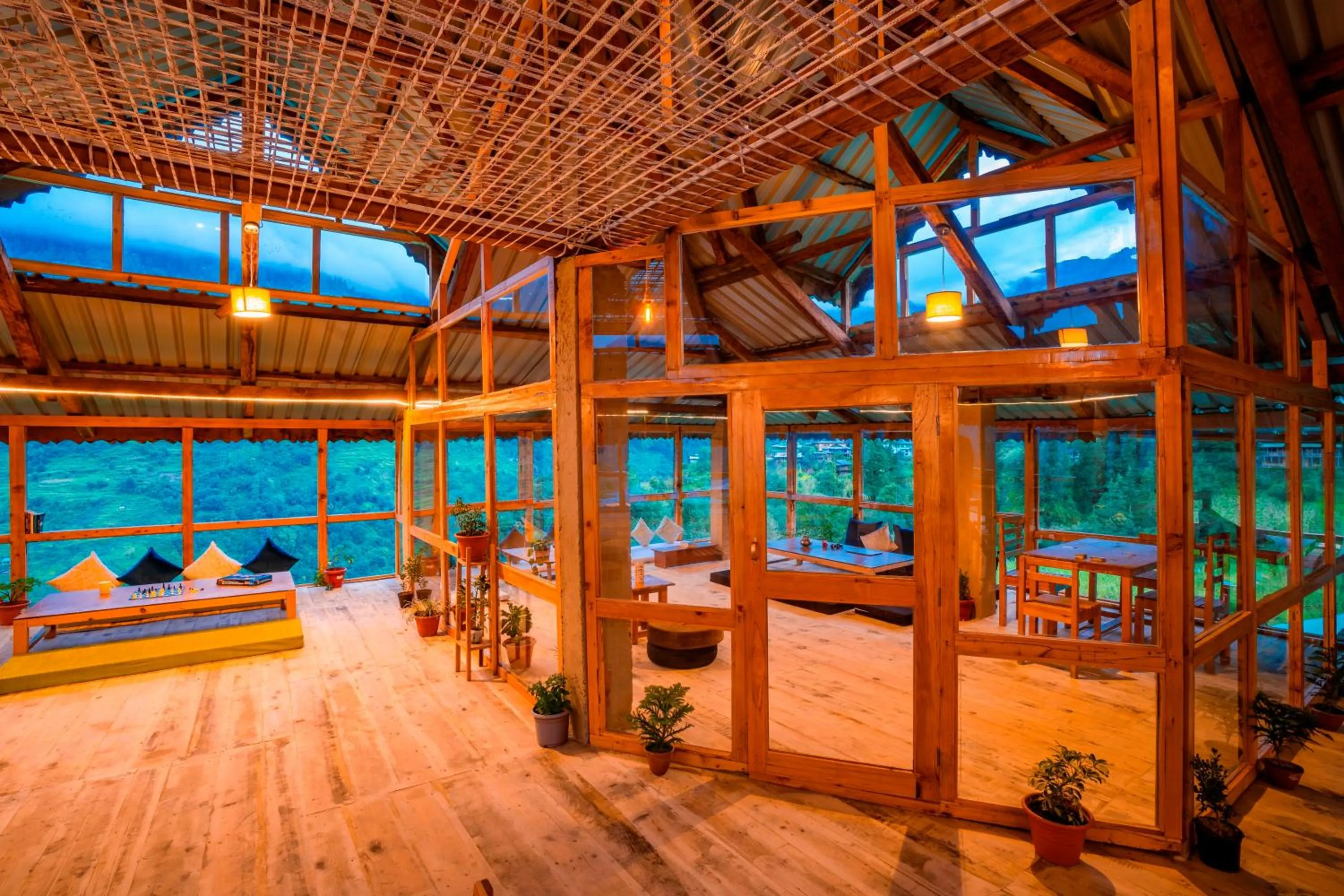 Seating area in Zostel Shangarh, Kullu