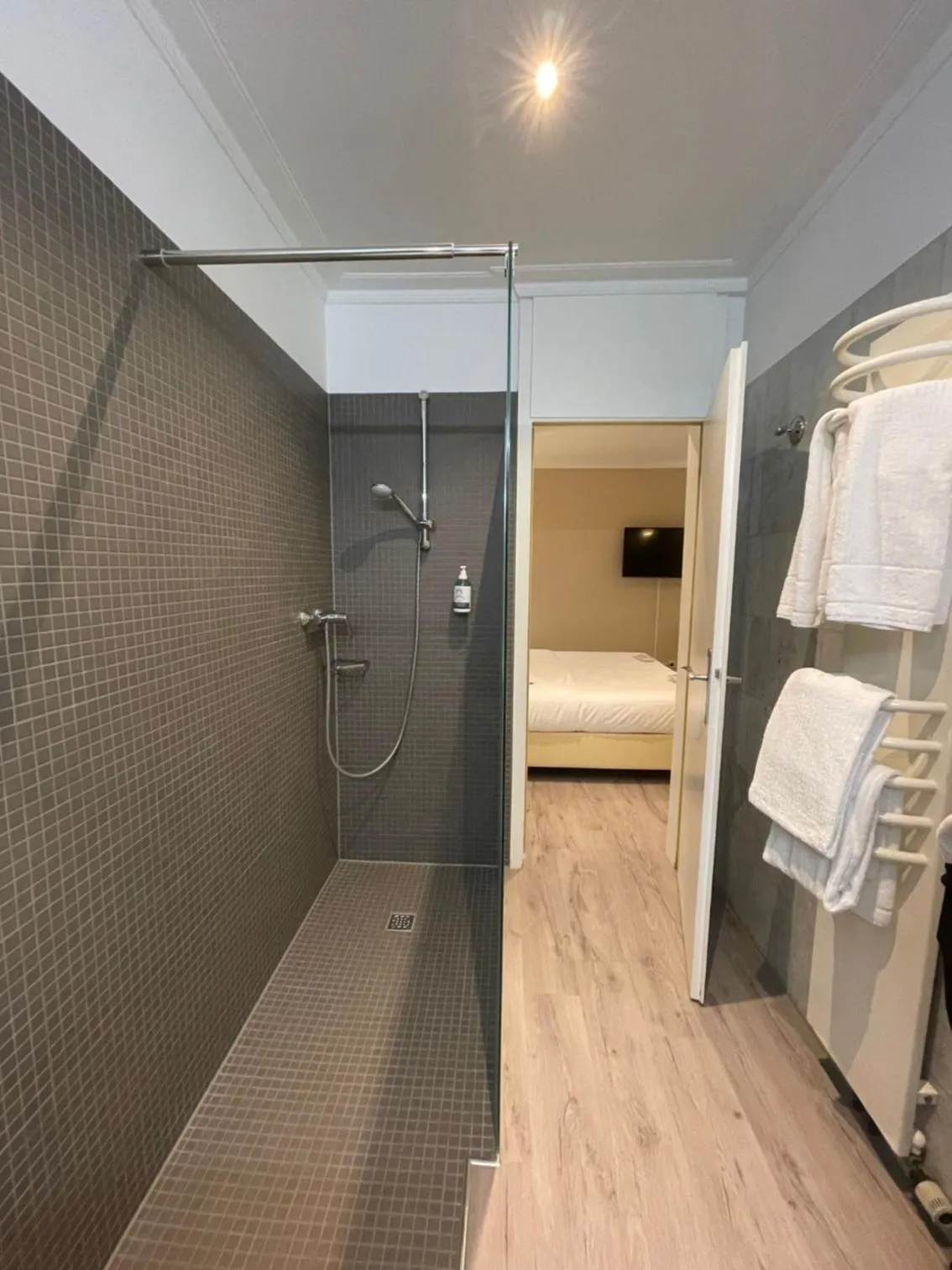 Shower, Bed in Cityhotel Kaiser Karl Aachen
