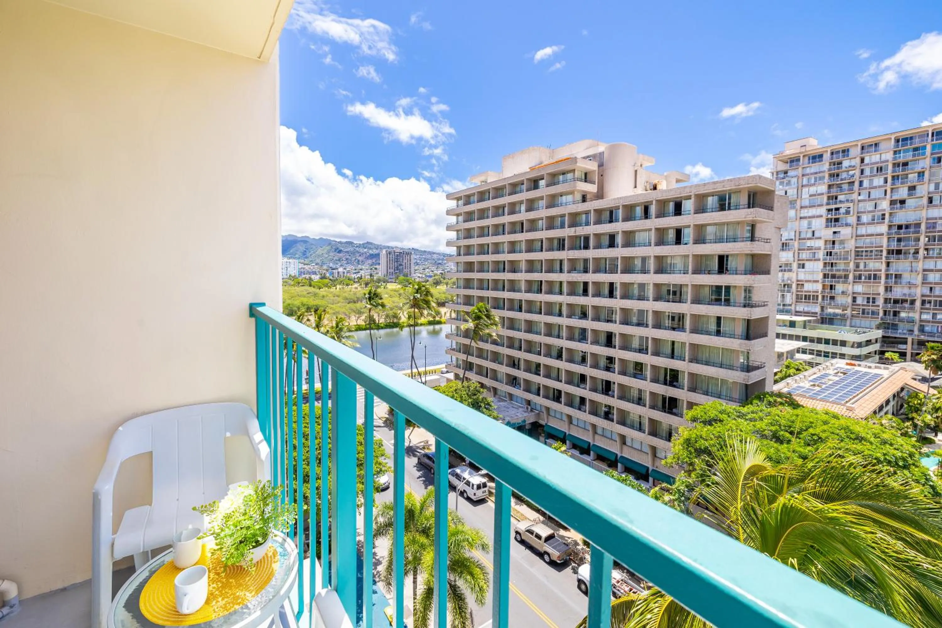 Balcony/Terrace in Cozy Waikiki Studio at Aqua Aloha Surf