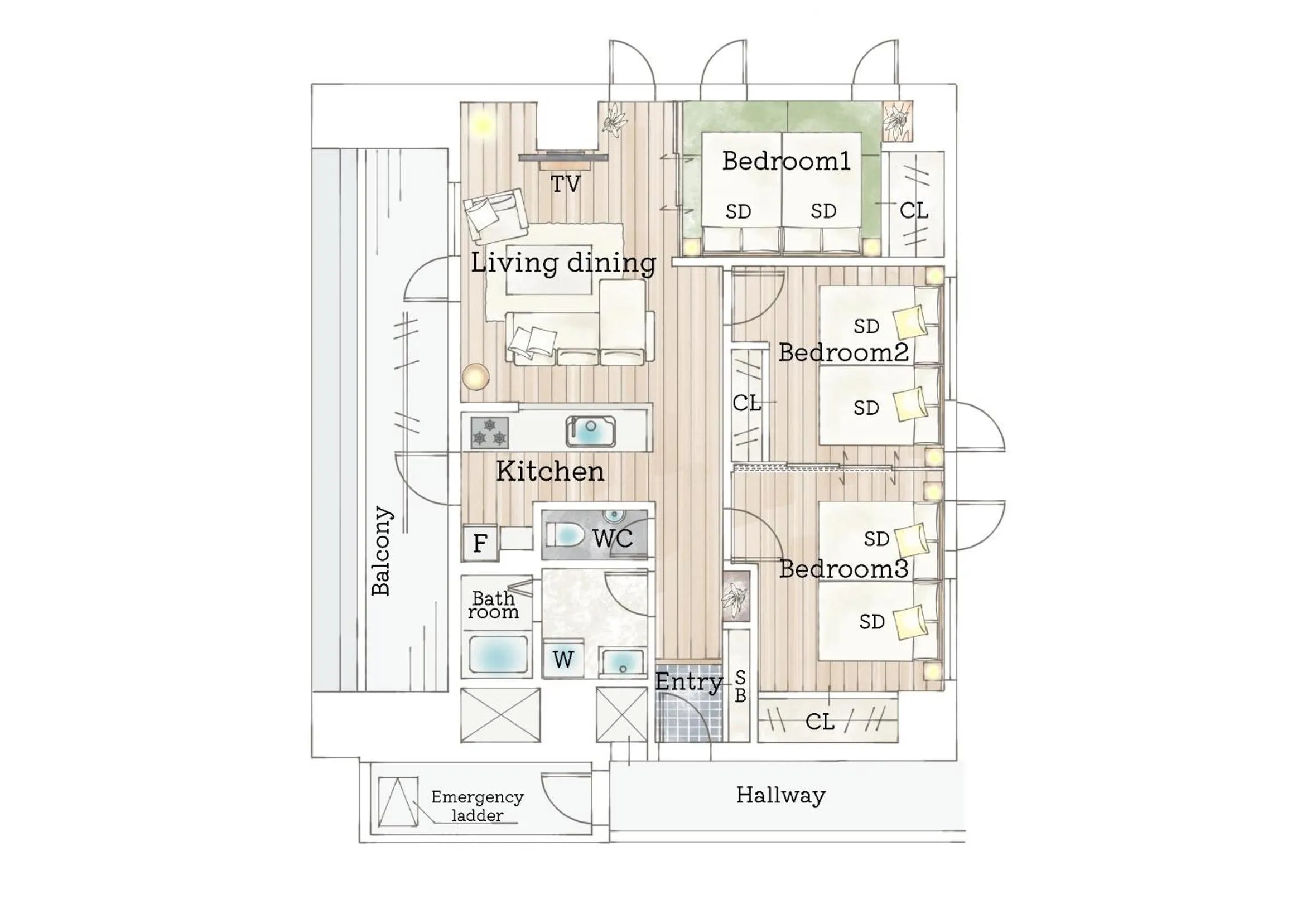 Floor plan in Atrium Deluxe Apartments Osaka - Self Check-In Only