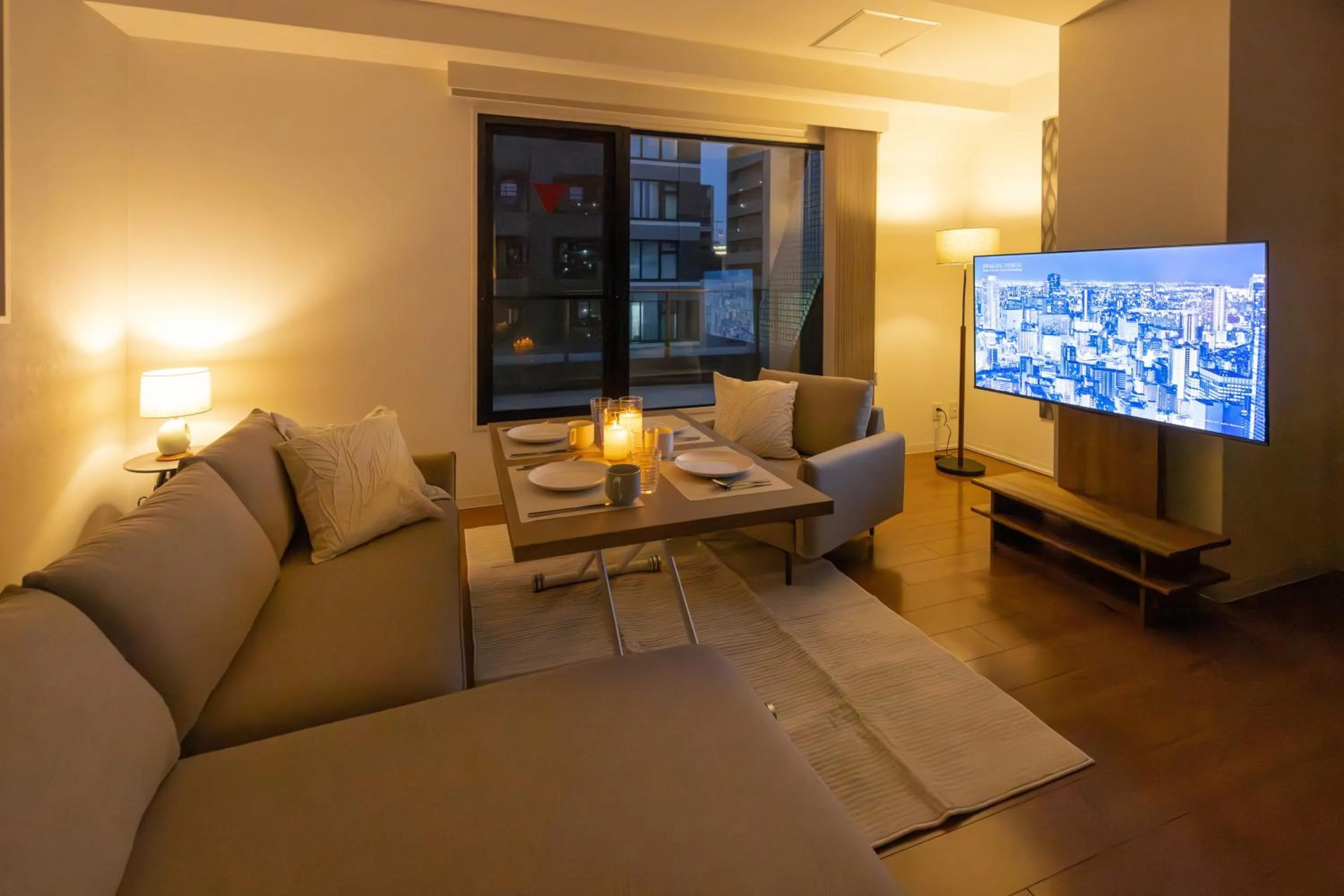 Living room in Atrium Deluxe Apartments Osaka - Self Check-In Only