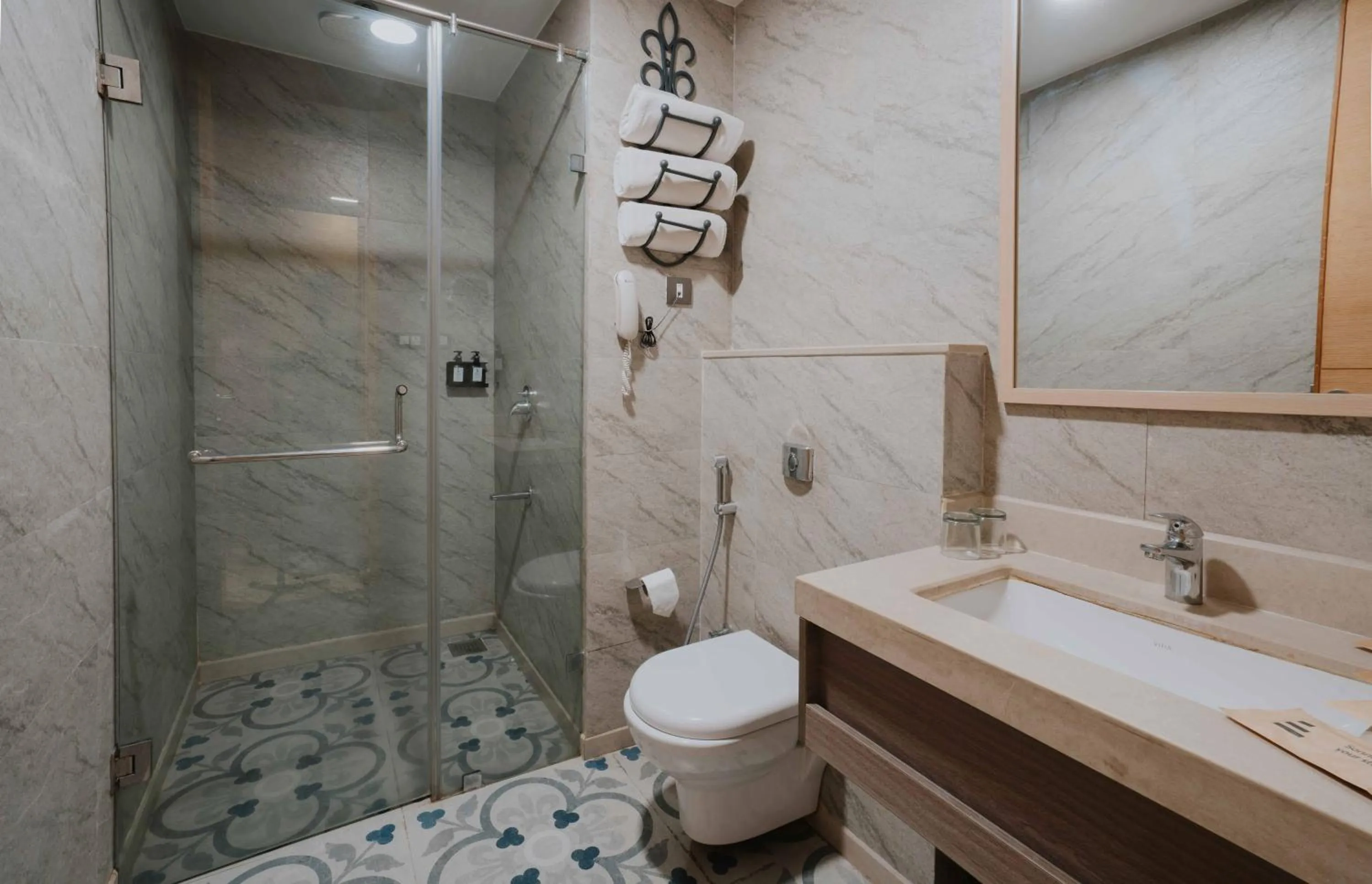 Shower in Treebo Tryst Sr House With Mountain View Udaipur