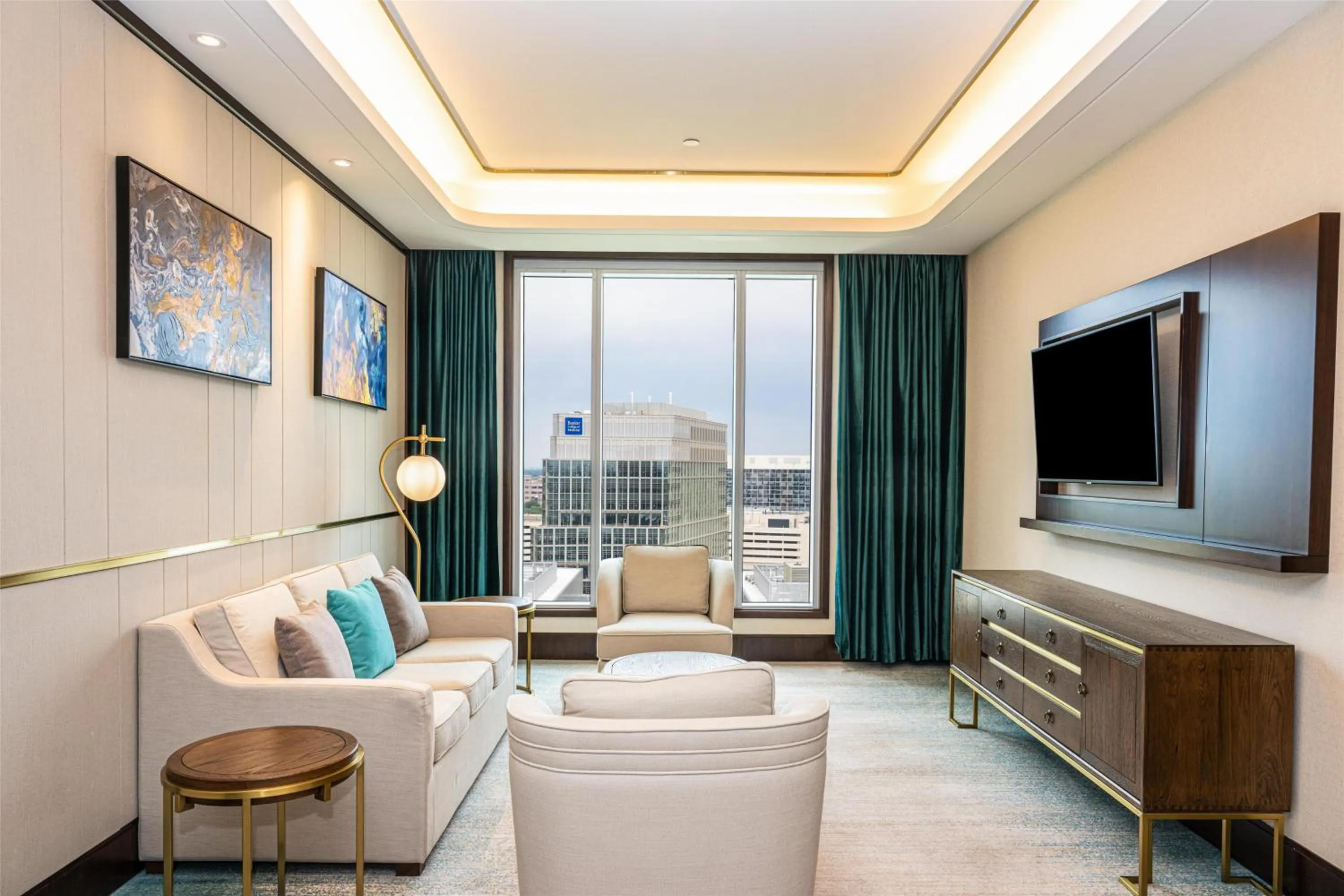 Living room in Blossom Hotel Houston, Curio Collection by Hilton