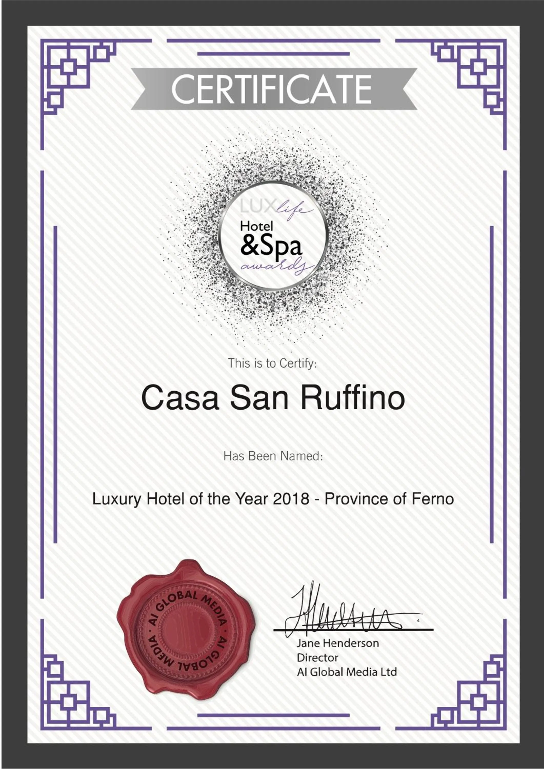 Certificate/Award in Casa San Ruffino