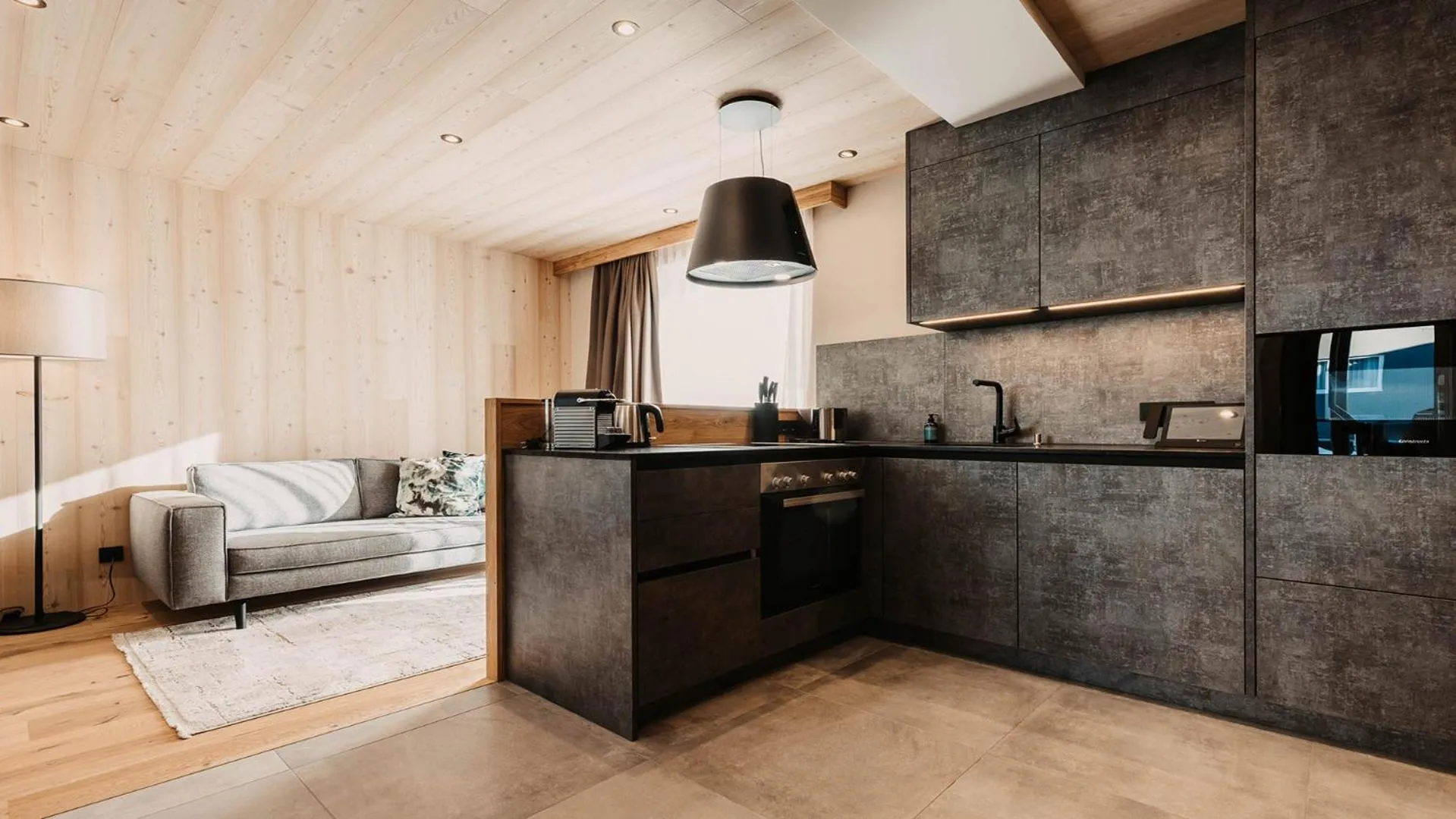 Kitchen or kitchenette, Bed in Hofgut Apartment & Lifestyle Resort Wagrain