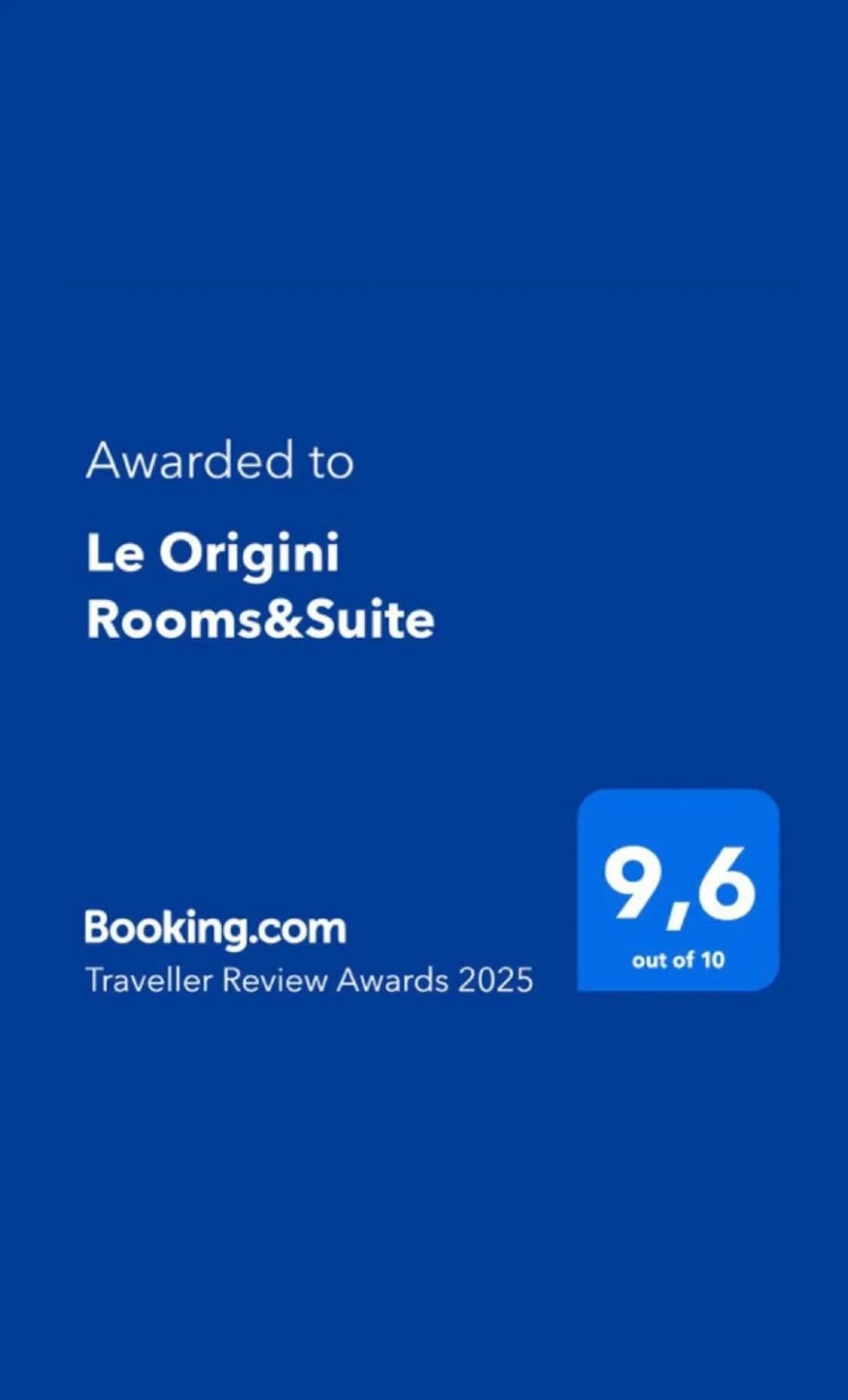 Certificate/Award in Le Origini Rooms&Suite