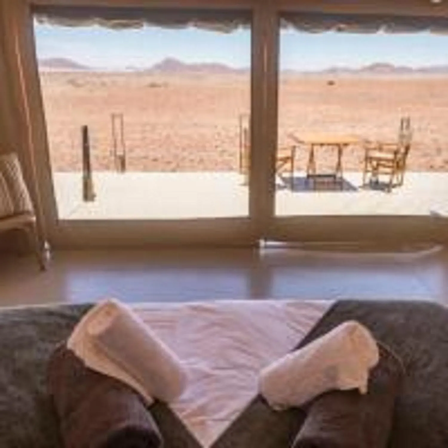 Landmark view, Bed in Elegant Desert Camp