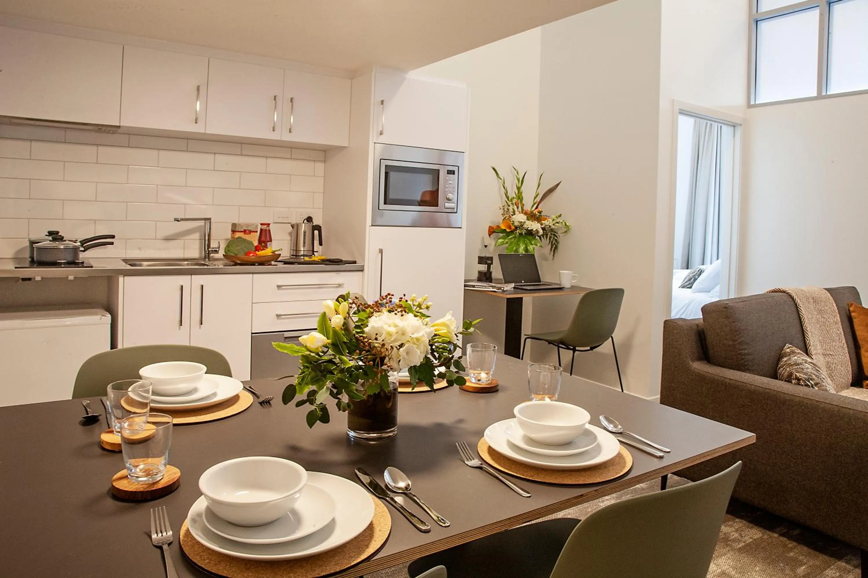 Kitchen or kitchenette in Sojourn Apartment Hotel - Riddiford