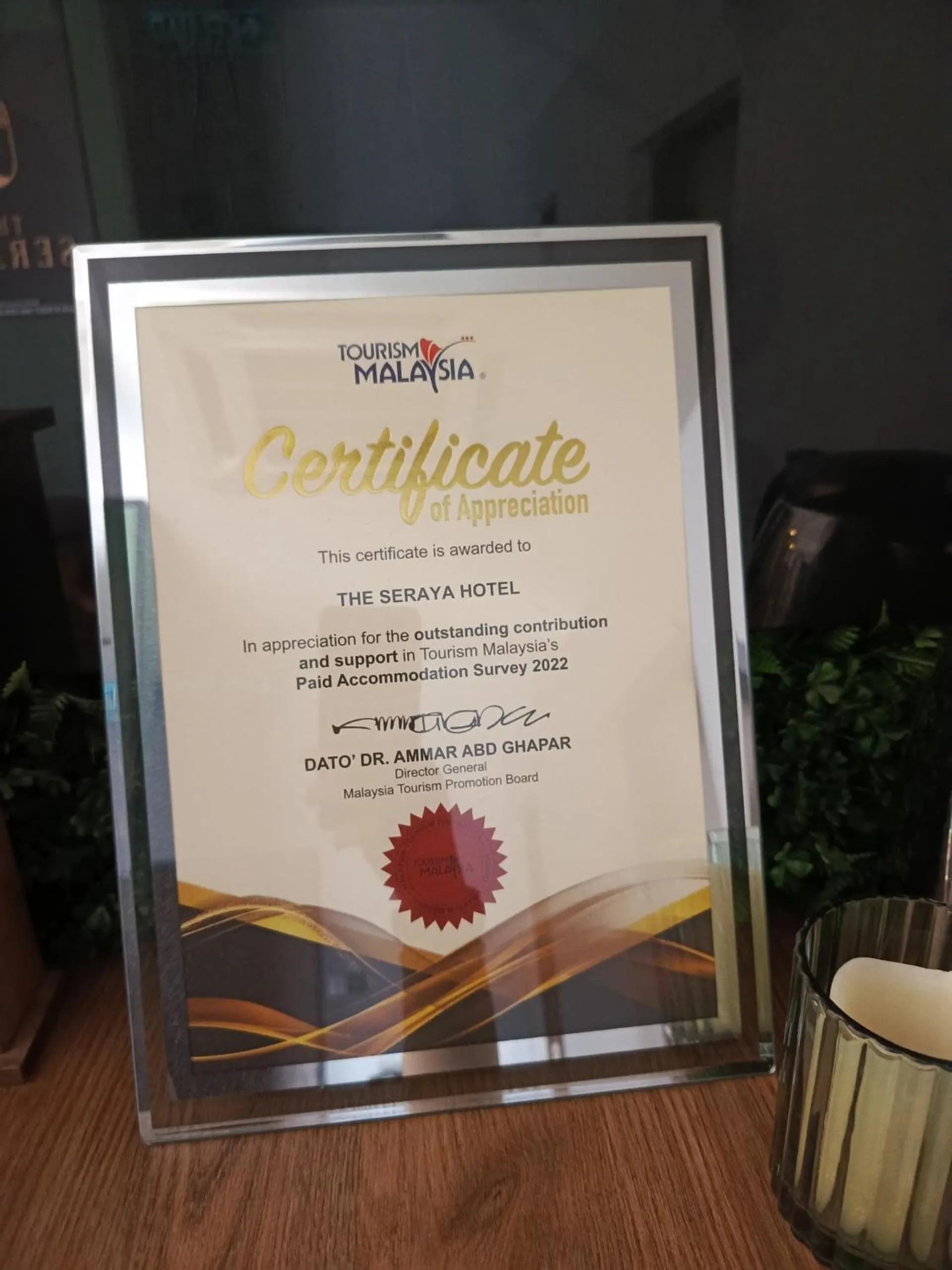 Certificate/Award in The Seraya Hotel