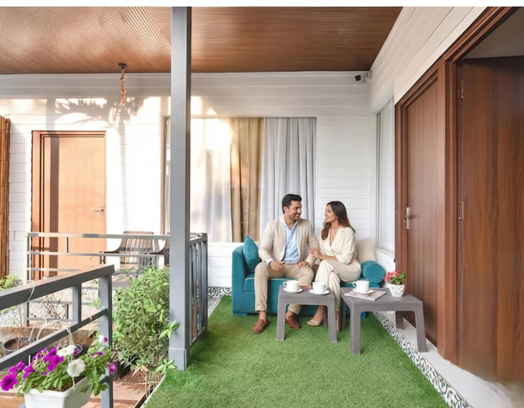 Seating area in FabHotel Morjim Bliss