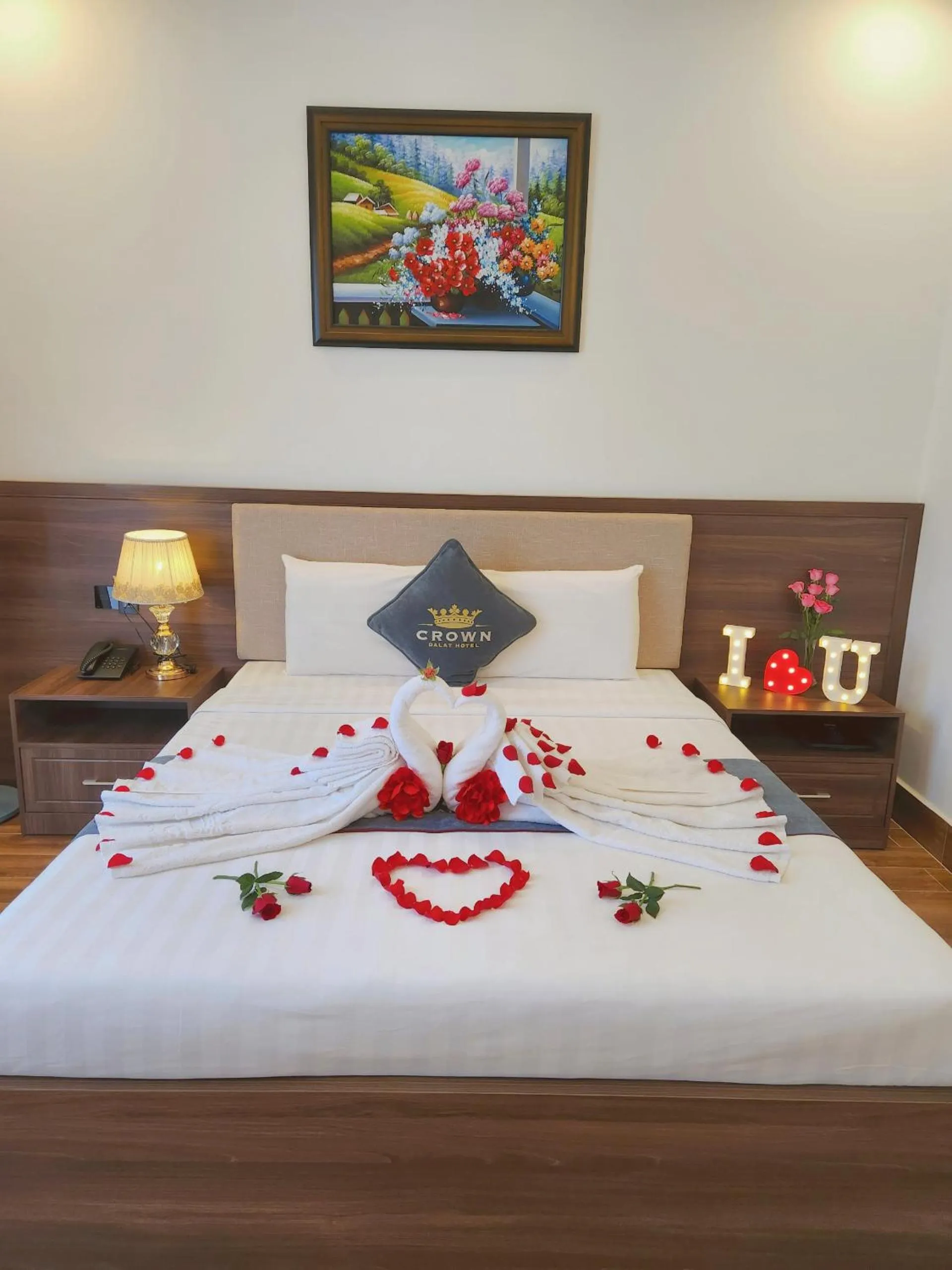 Bed in Crown Dalat Hotel