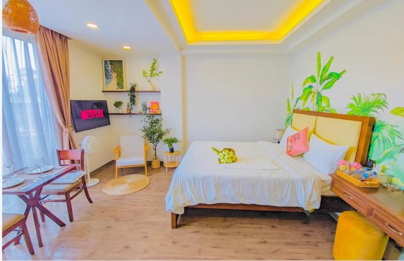 Living room, Bed in T98 Westlake Quang An - Tay ho Center Garden View Studio!