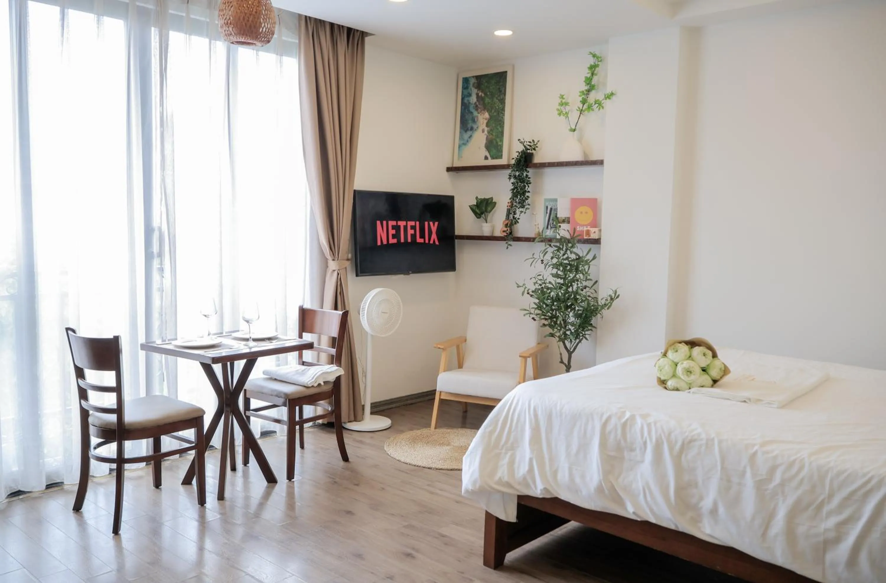 Photo of the whole room, Bed in T98 Westlake Quang An - Tay ho Center Garden View Studio!