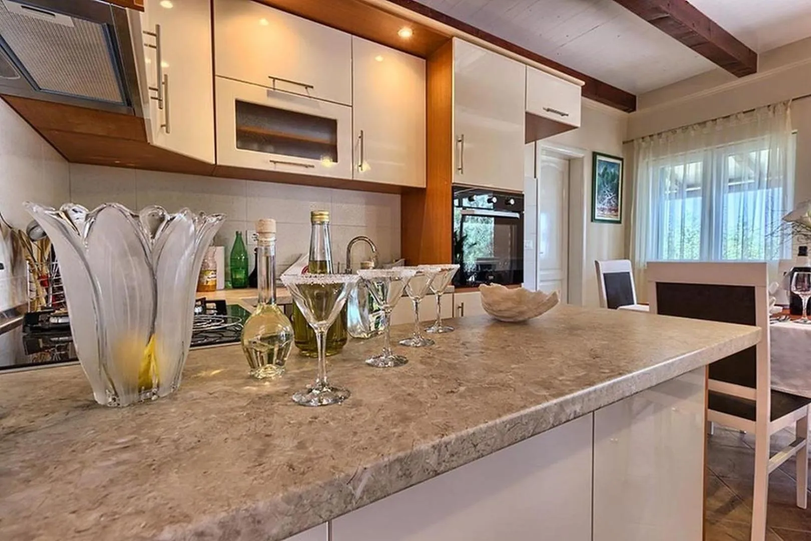 Kitchen or kitchenette in Luxury Beachfront Villa Dalmatino Trogir with private pool right at the beach in Okrug Gornji - Ciovo