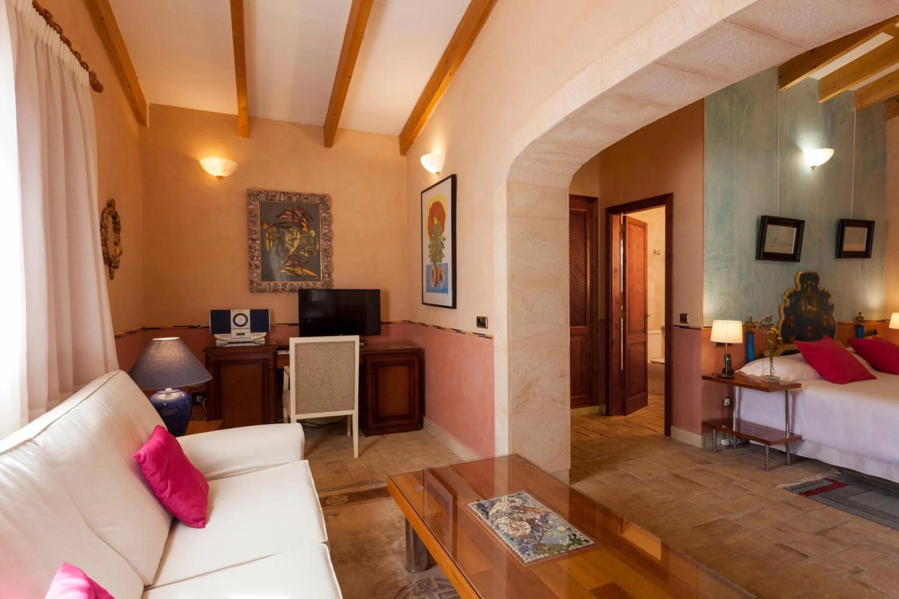 Living room, Bed in Es Revellar Art Resort - Adults Only