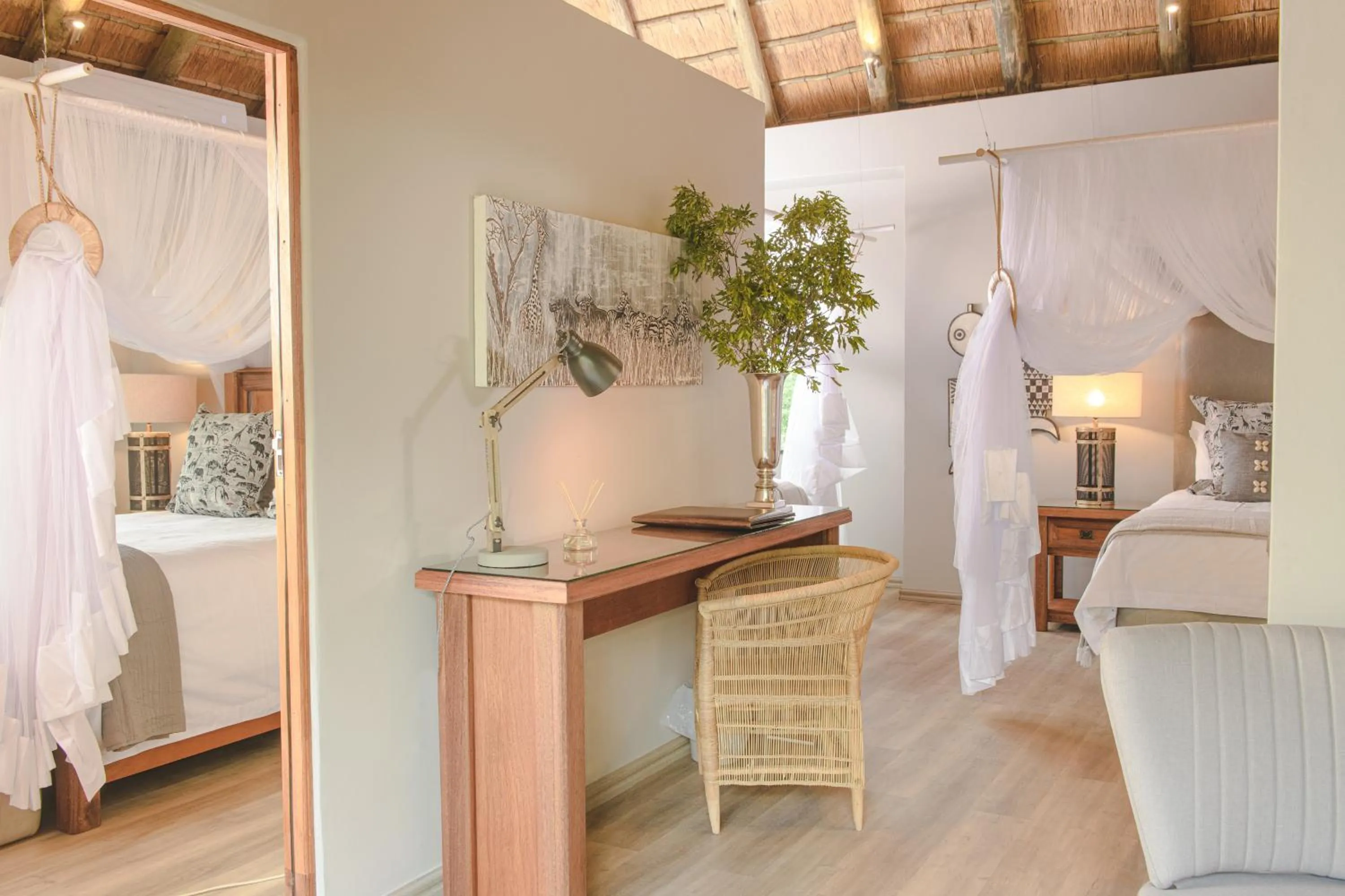 Patio, Bed in Karongwe River Lodge