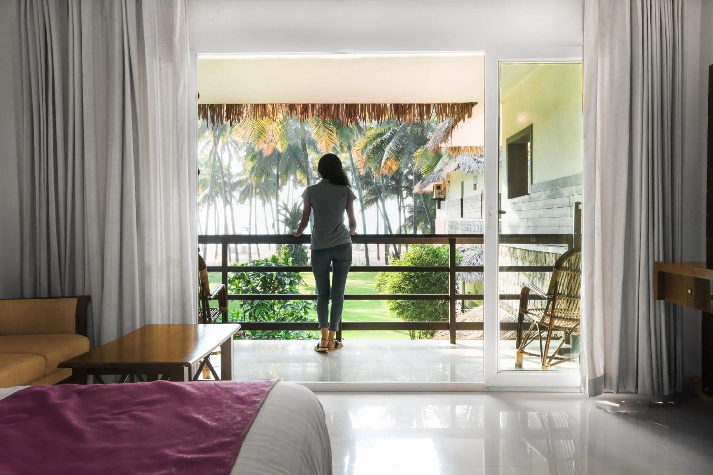 Balcony/Terrace, Bed in Malabar Ocean Front Resort And Spa, Bekal