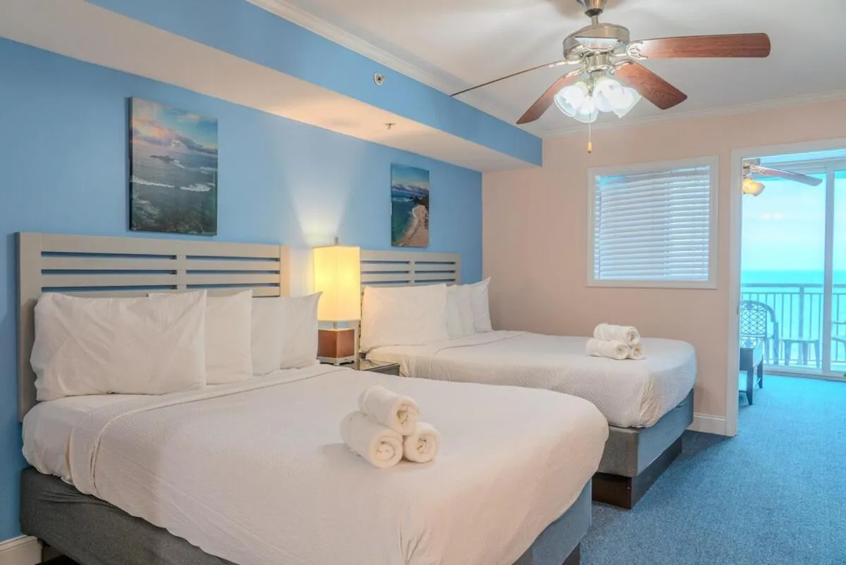 Bed in Towers On The Grove 724 Direct Oceanfront Suite Sleeps 6 guests