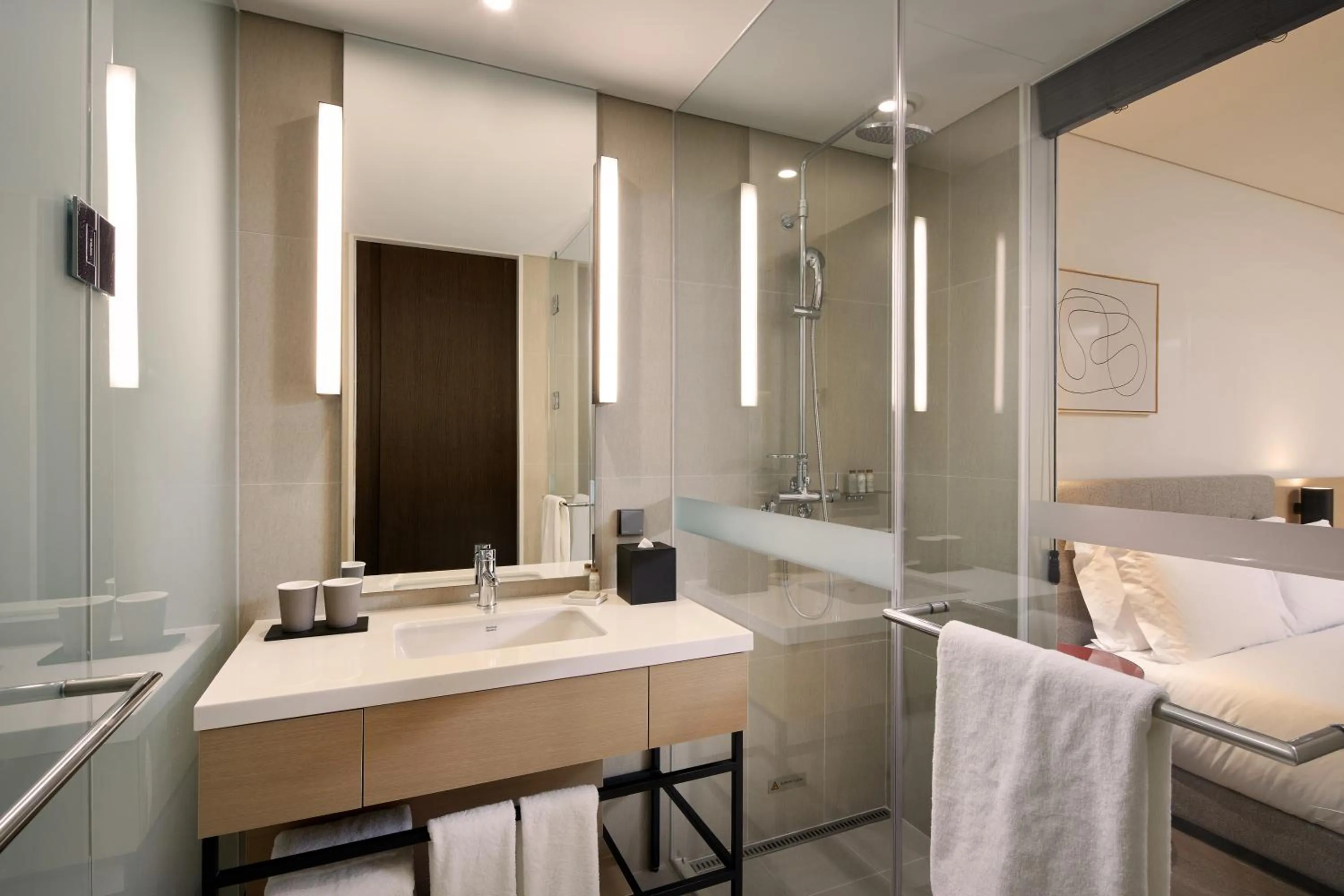Bathroom, Bed in Shilla Stay Busan Gimhae Airport - Noksan