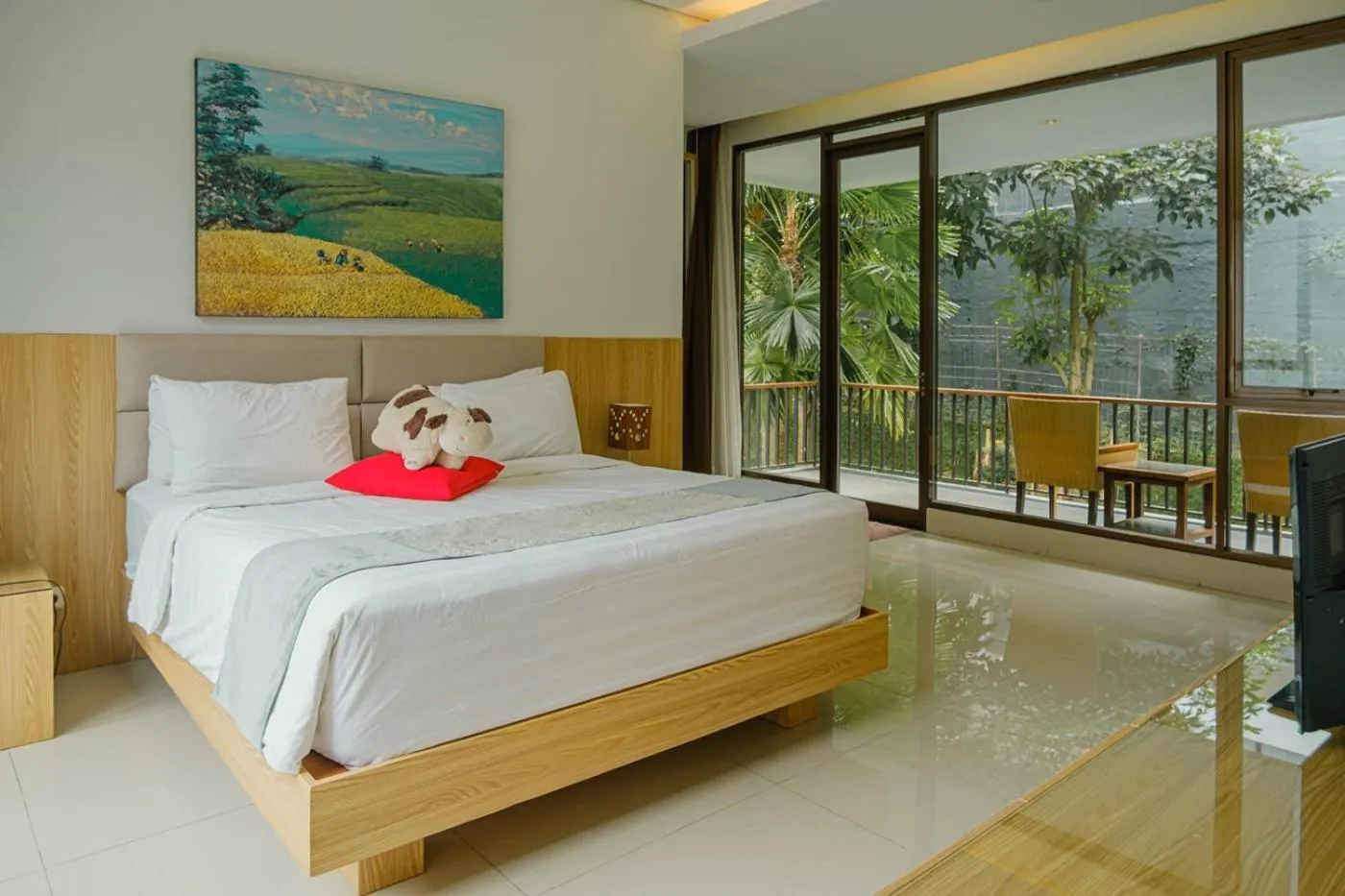 Bed in Oyama City View Villa 4 bedrooms with a private heated swimming pool
