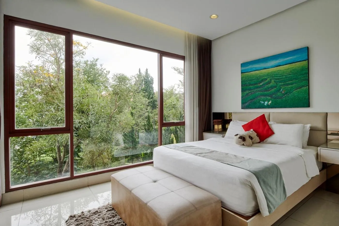 Bed in Oyama City View Villa 4 bedrooms with a private heated swimming pool